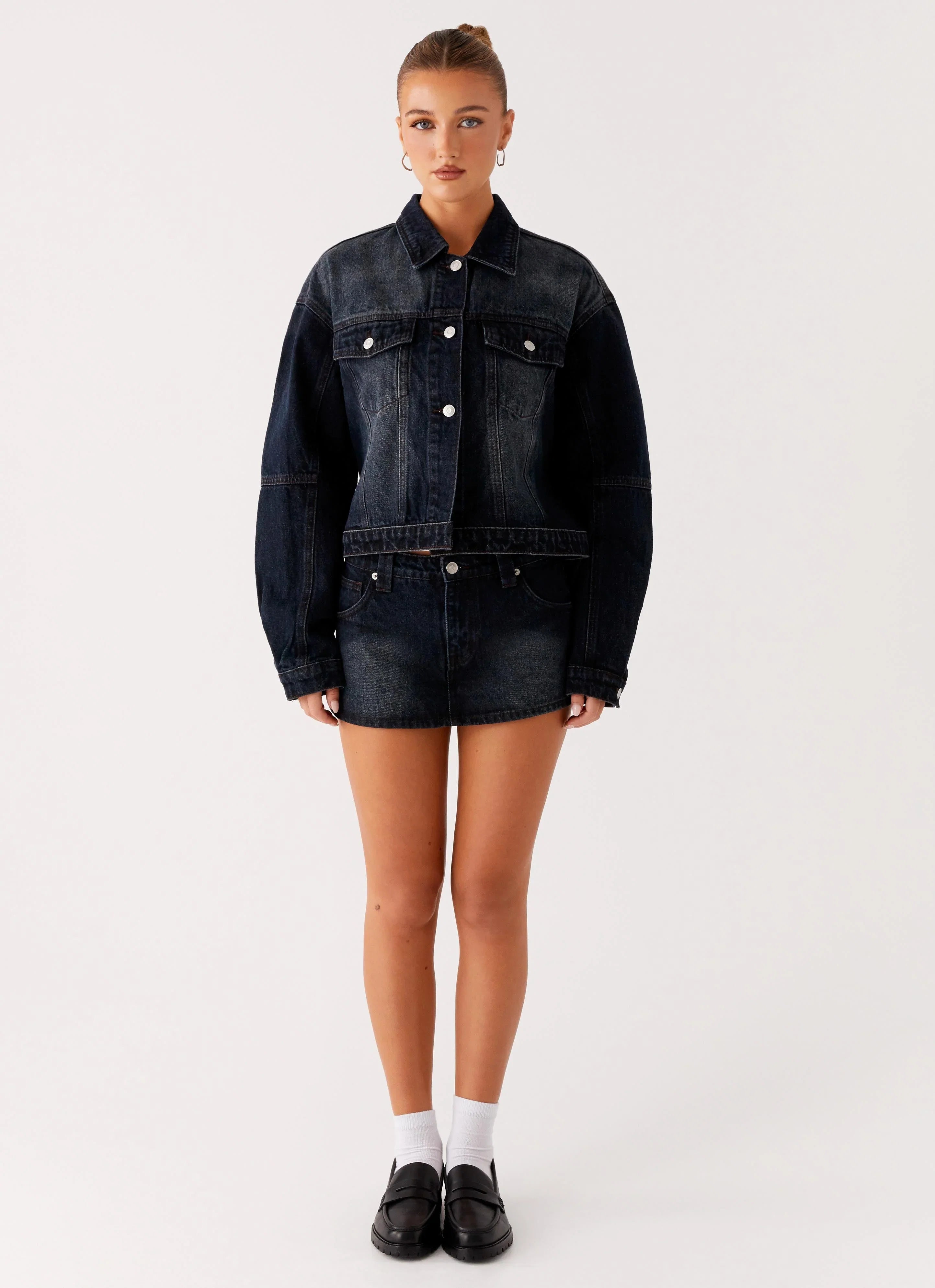 Tropics Low Rise Denim Mini Skort Washed Dark Blue