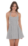 Floral Striped Halter Open Back Dress in Black and White