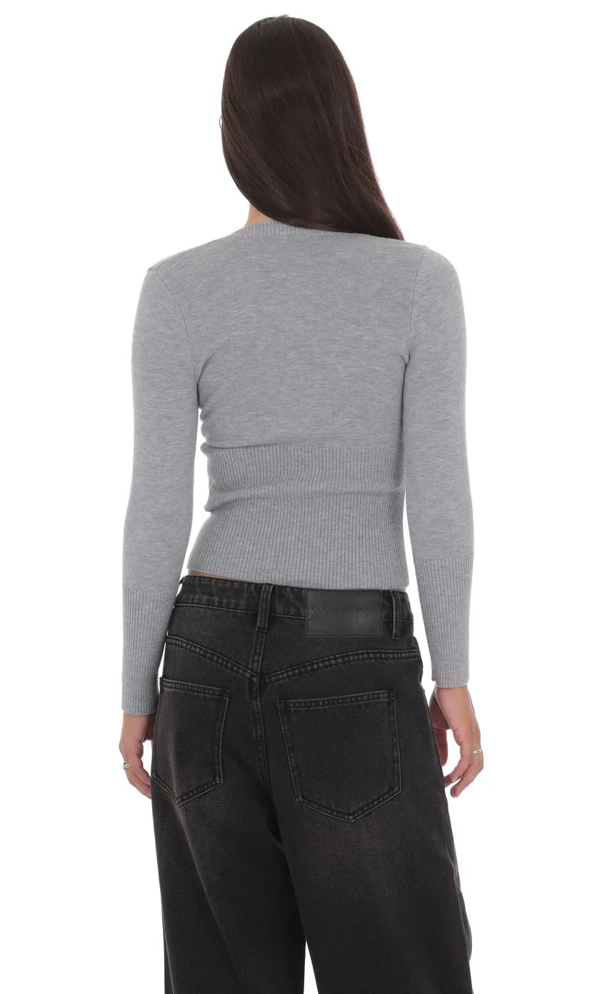 Cinched Knit Cardigan in Heather Grey