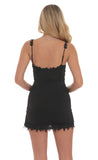 Embroidered Floral Trim Dress in Black