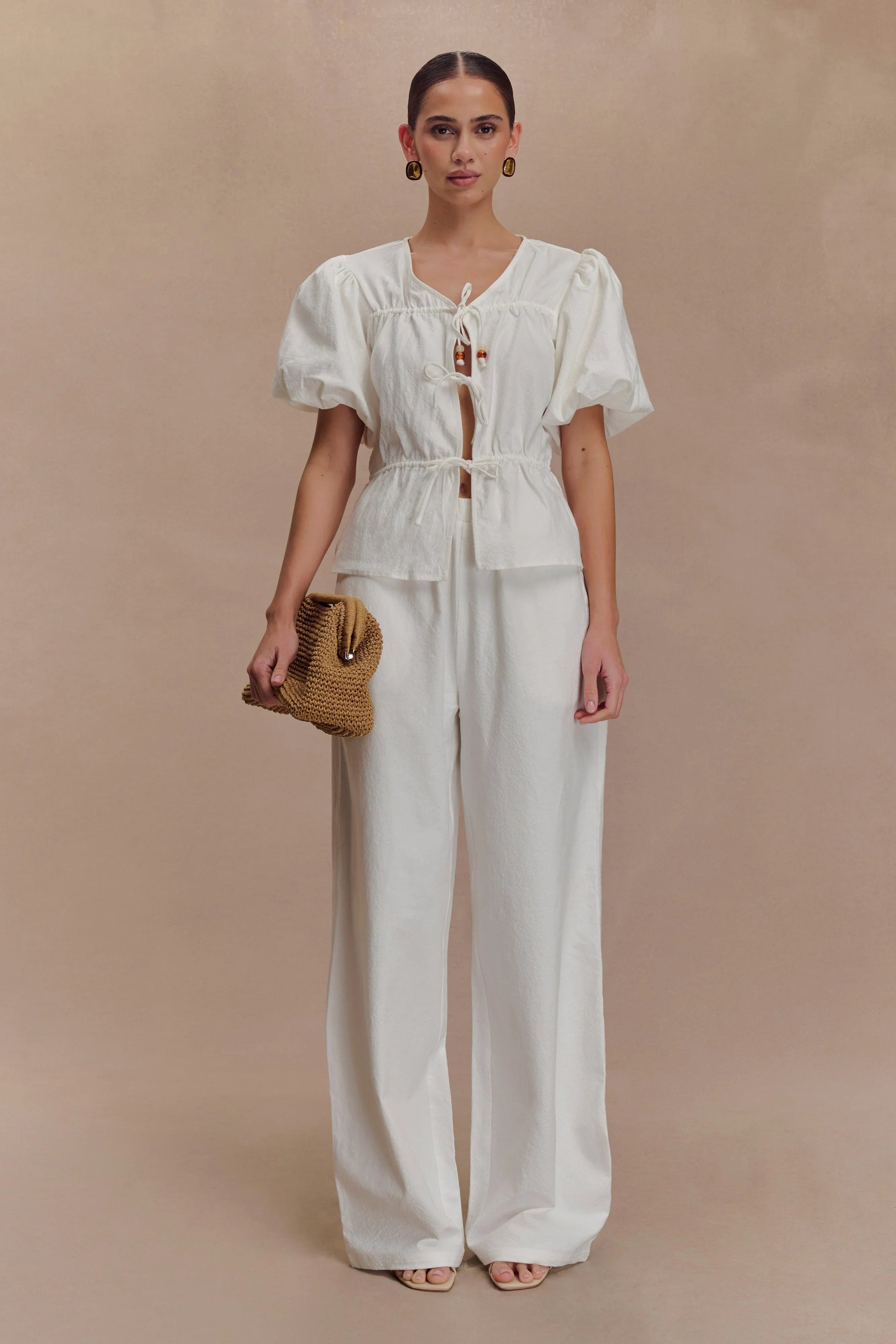 Janayia Cotton Wide Leg Pants White