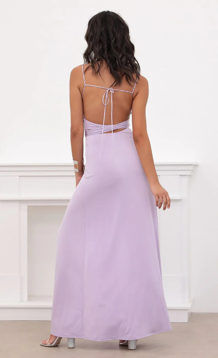 Satin Tie Maxi in Lilac