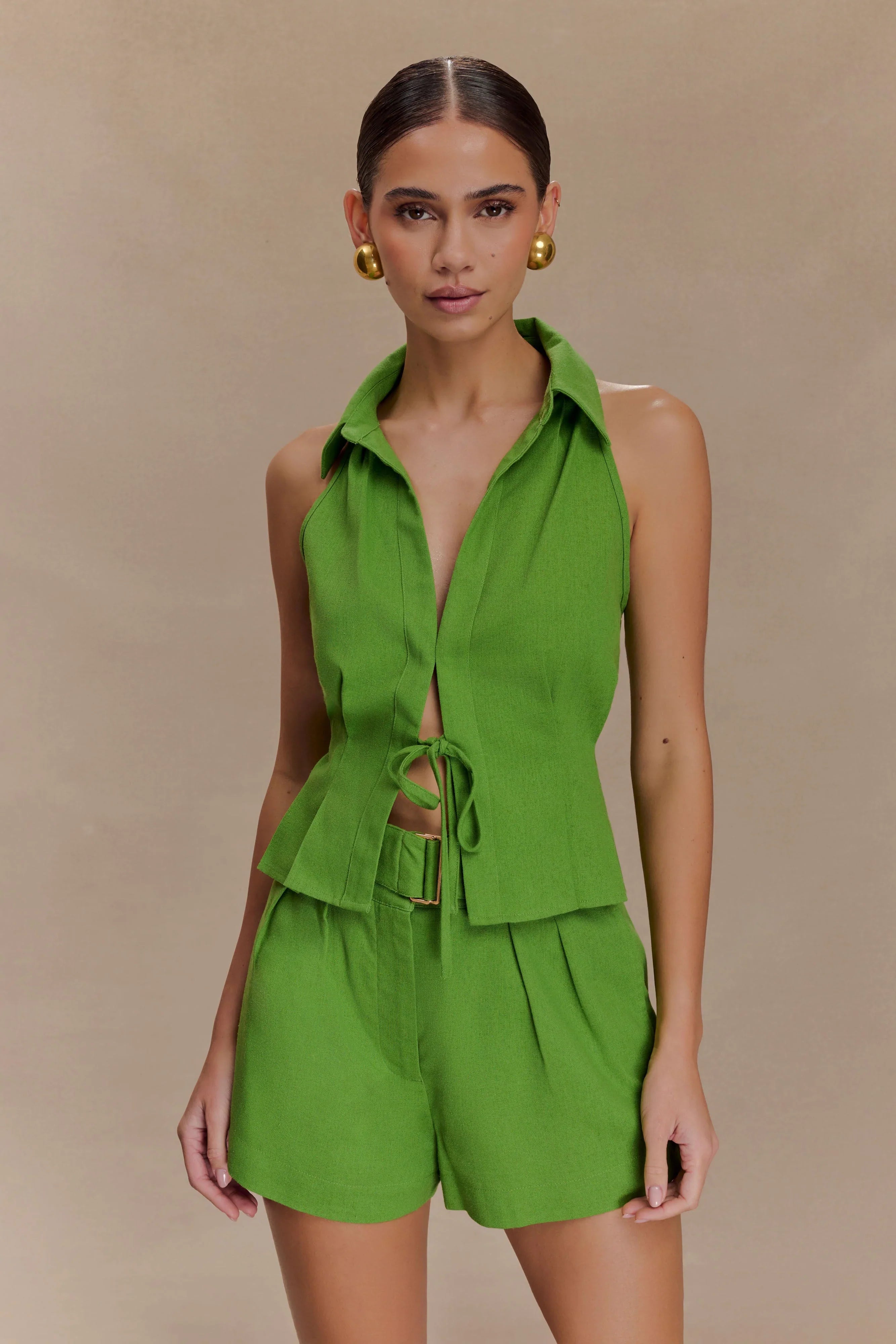 Scout Linen Belted Shorts Green