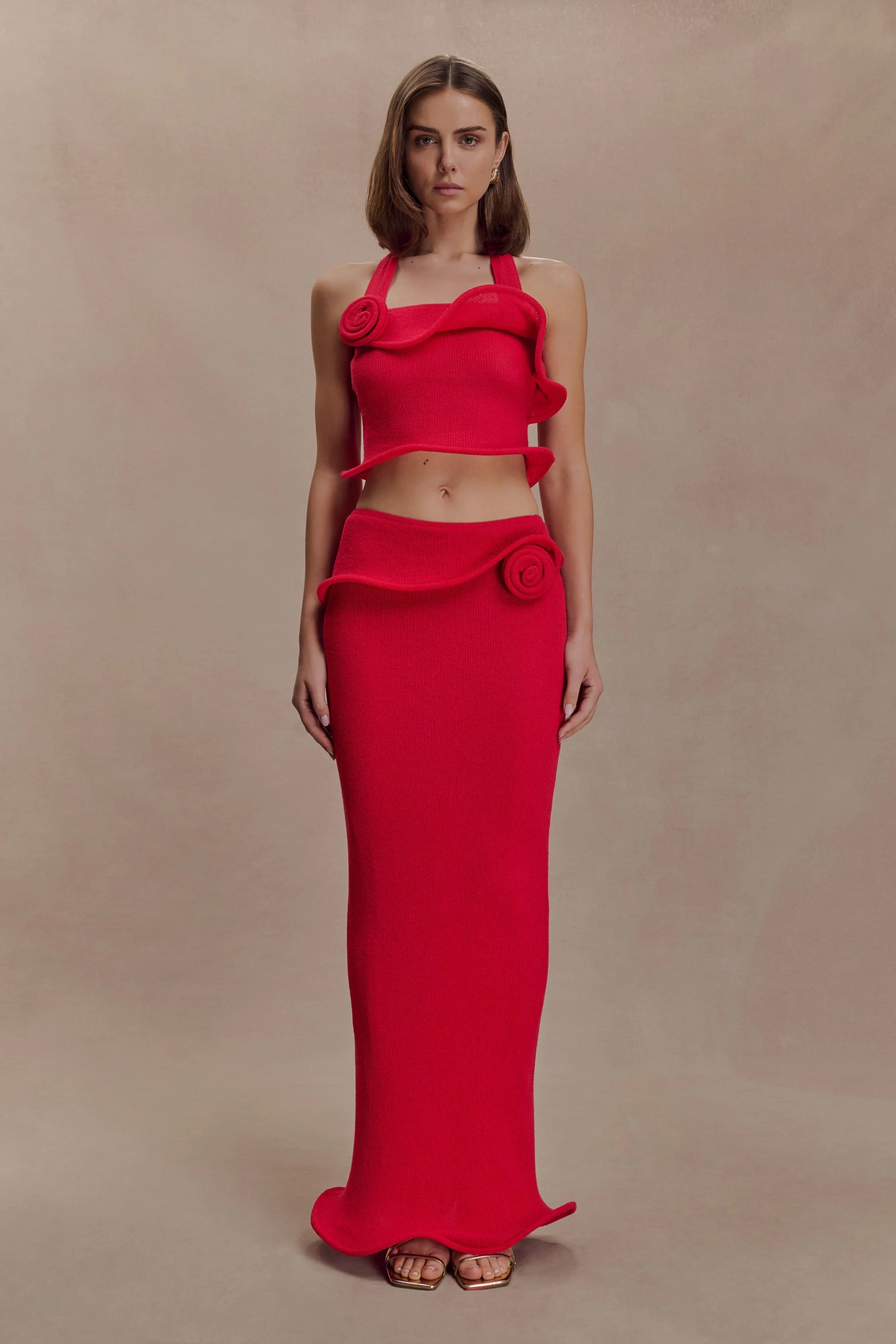 Samira Knit Wired Maxi Skirt Red