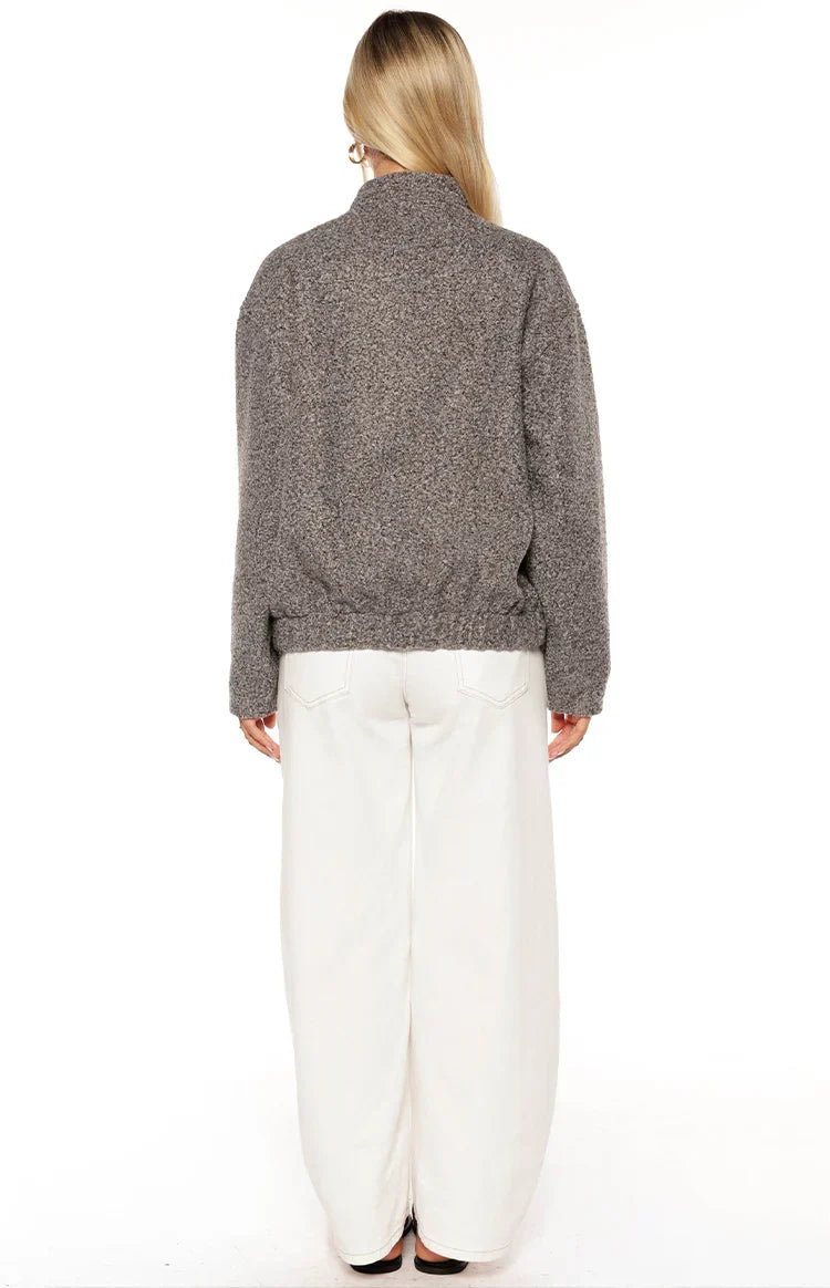 Warren Grey Boucle Button Up Bomber Jacket