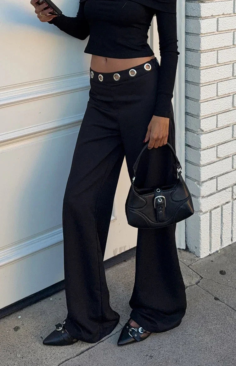 Devotion Black Eyelet Straight Leg Pants