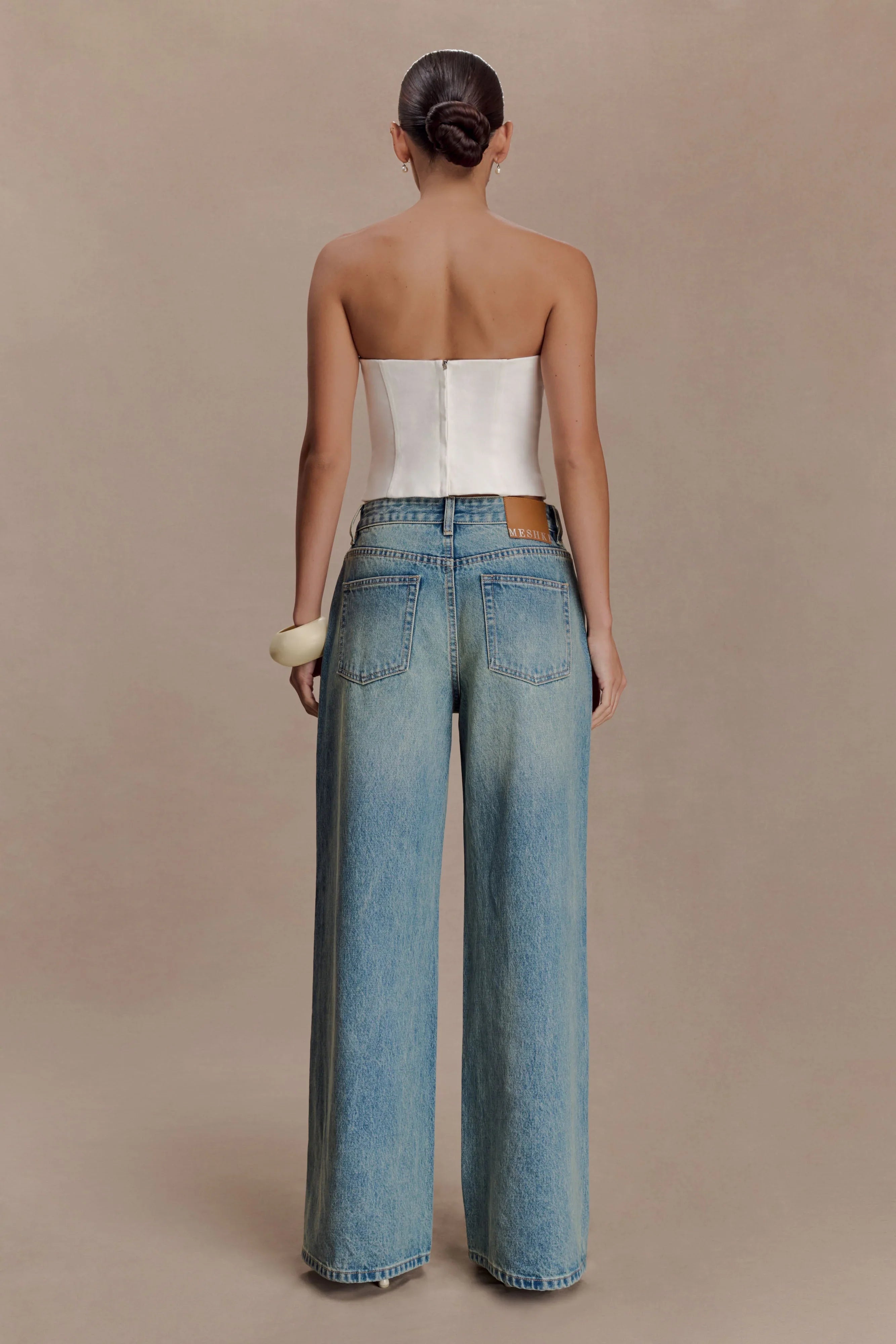 Melany Applique Denim Bustier White