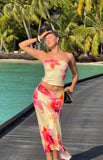Alora Yellow and Pink Floral Print Hanky Hem Maxi Skirt