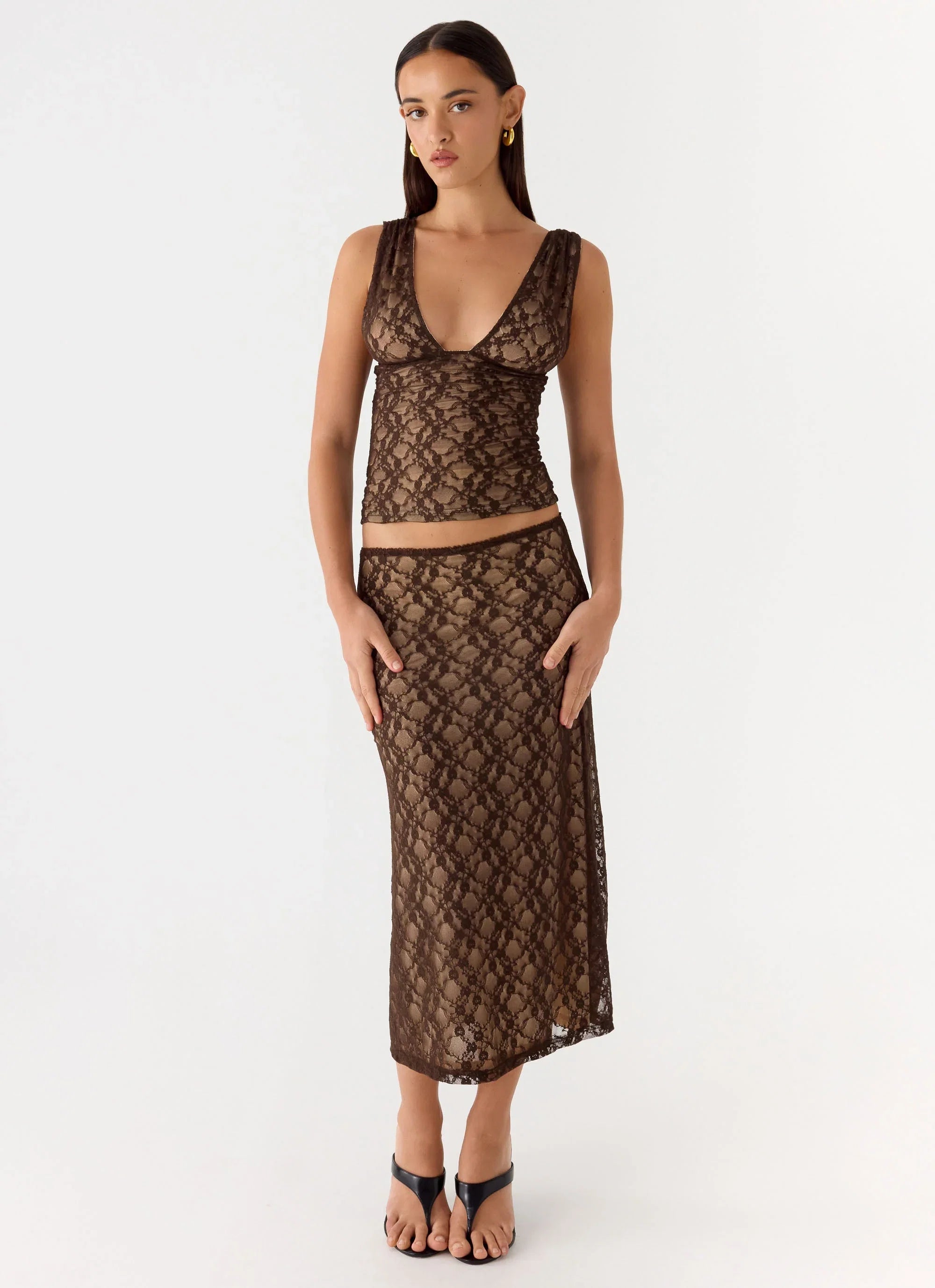 Malachie Lace Midi Skirt Chocolate