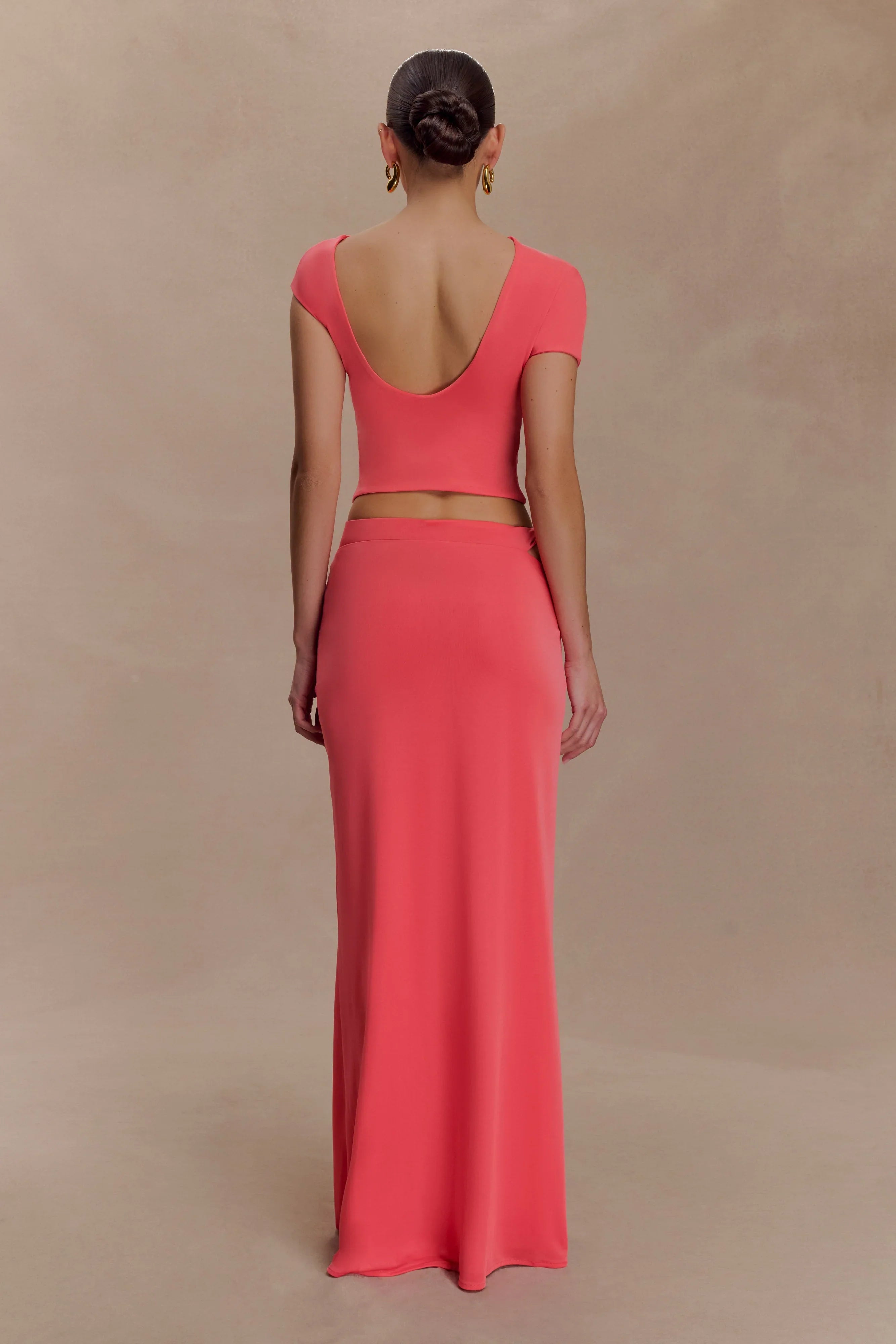 Haven Slinky Twist Midi Skirt Coral