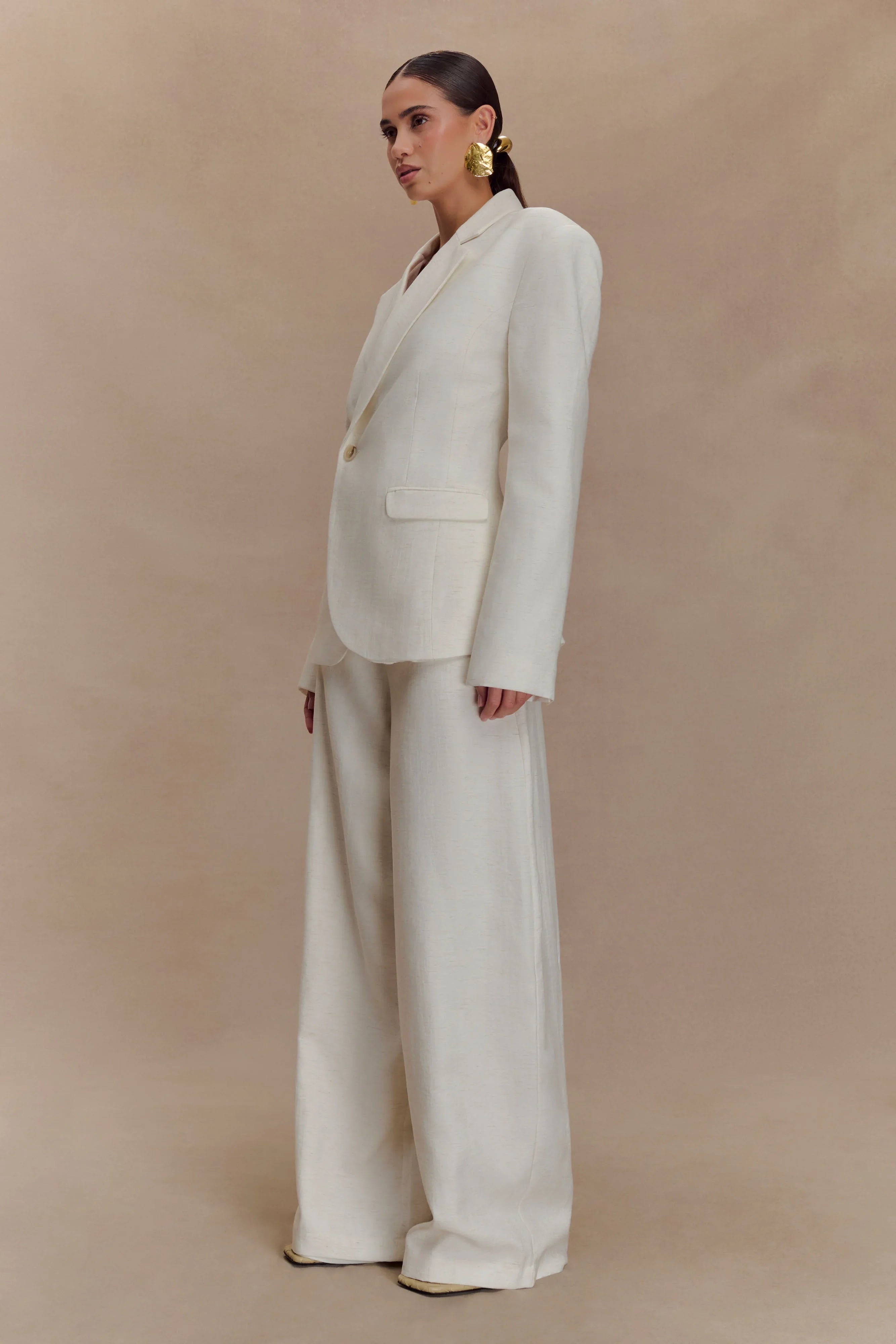 Jameson Cinched Linen Blazer Oat Marle