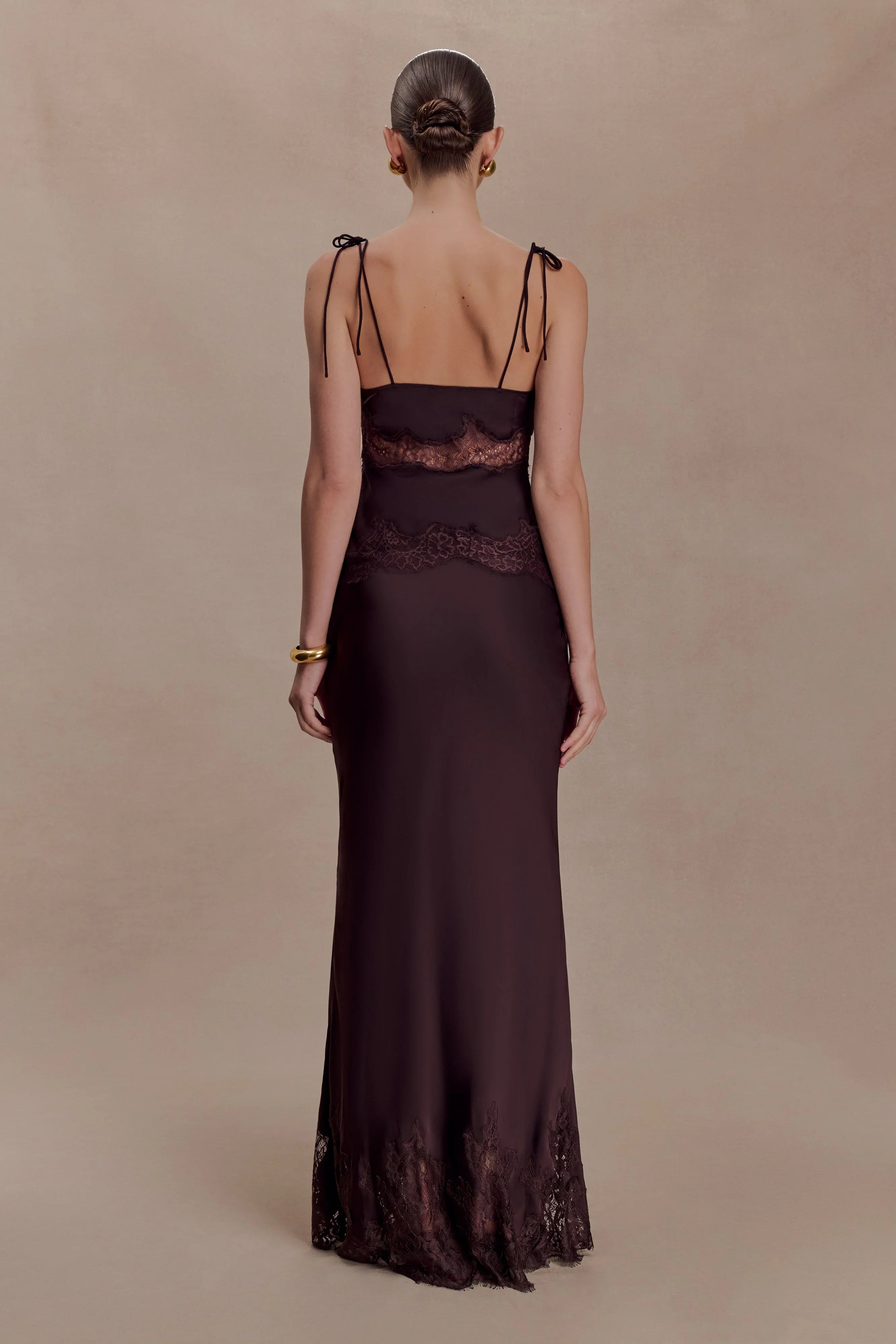 Nina Satin And Lace Maxi Skirt Chocolate