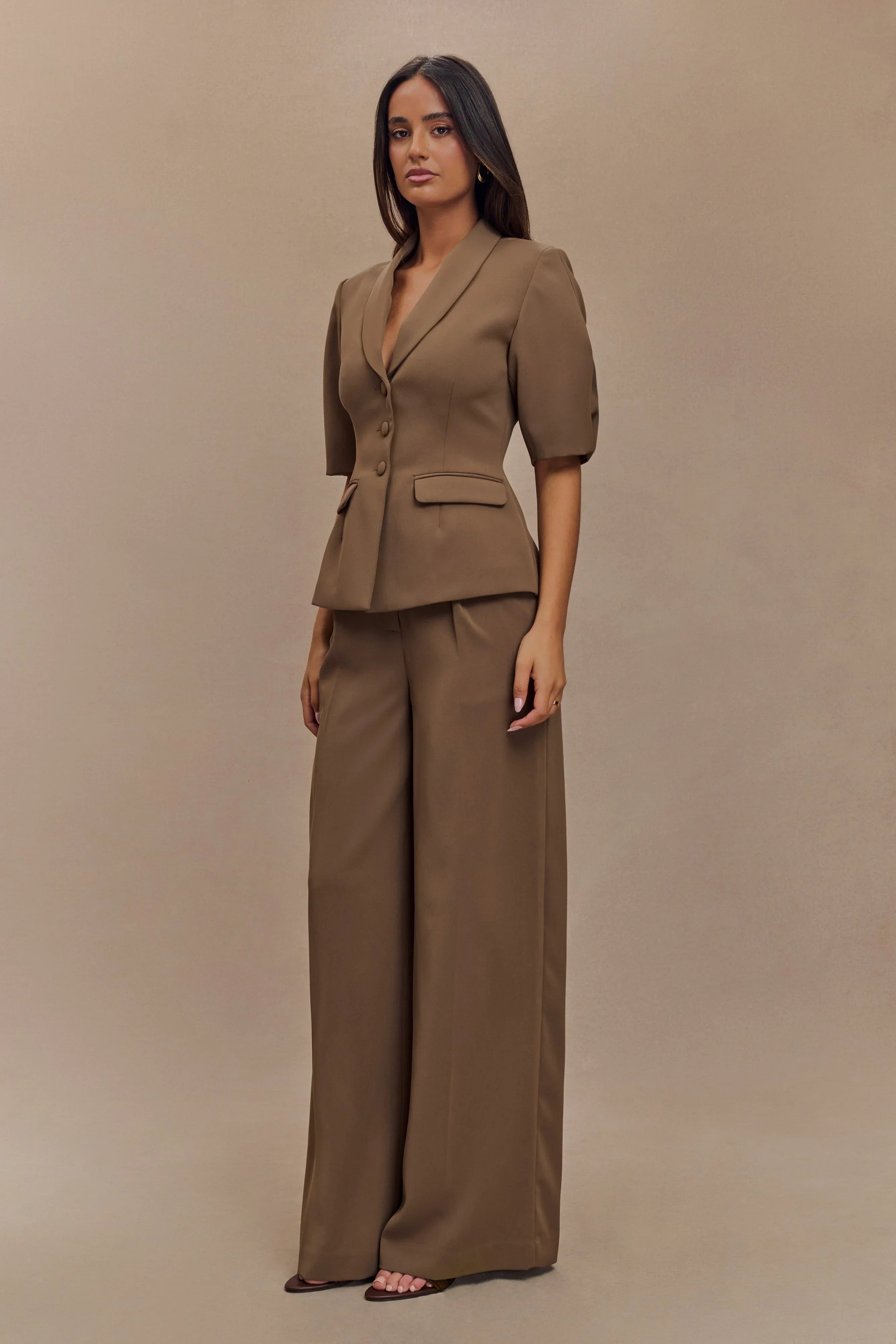 Faith Suiting Wide Leg Pant Cacao Brown
