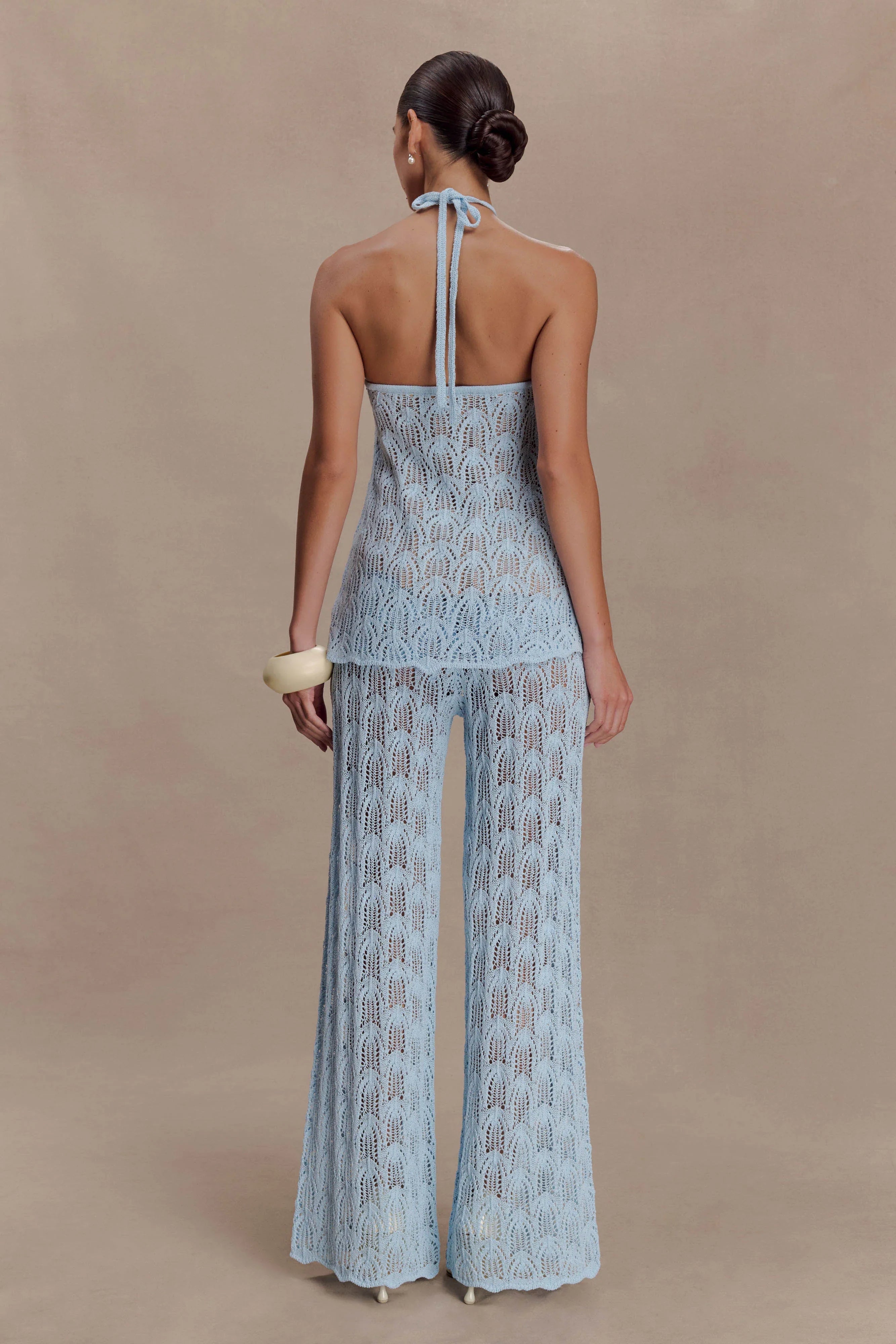 Corey Crochet Halter Neck Top Light Blue