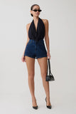 Dan Diamante Denim Shorts Midnight Blue