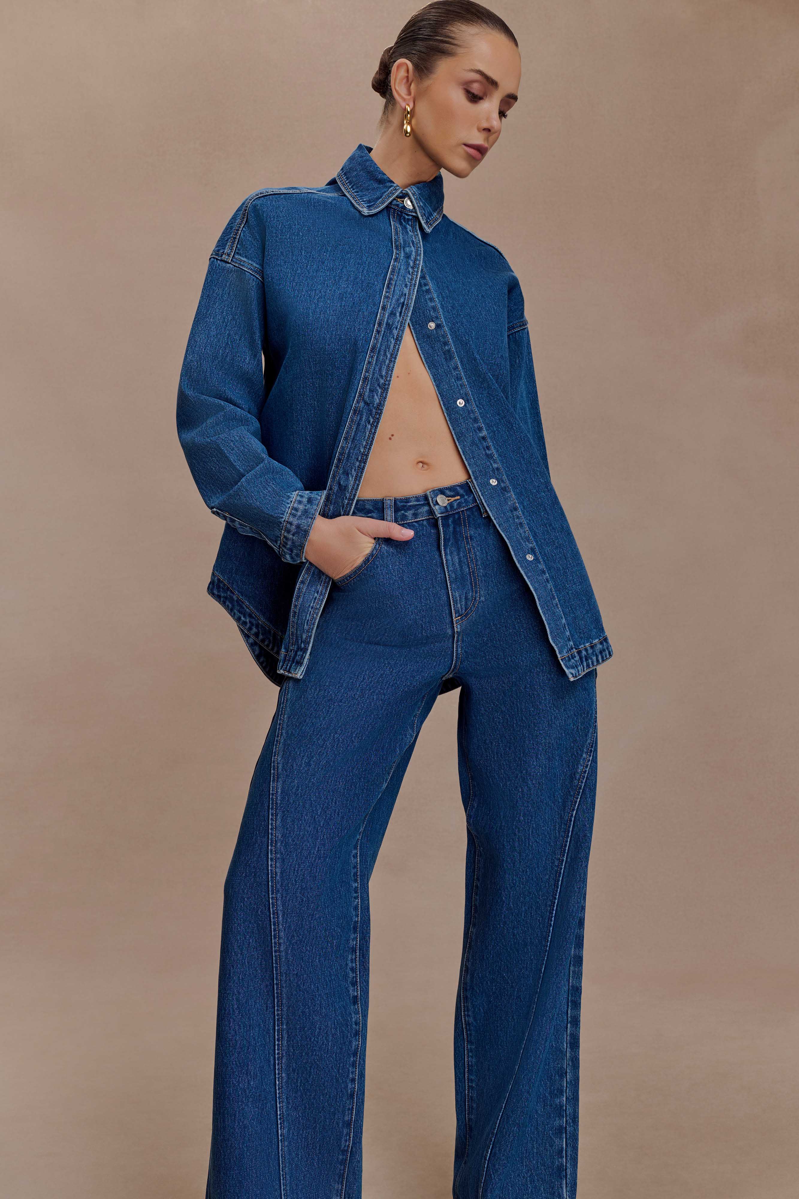 Lioda Oversized Denim Shirt Dark Blue