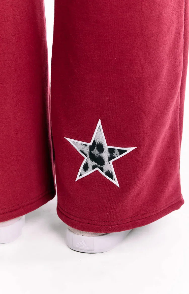 Dania Burgundy Leopard Star Track Pants