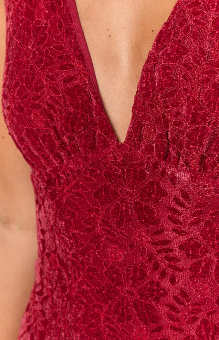 Farida Red Lace Maxi Dress