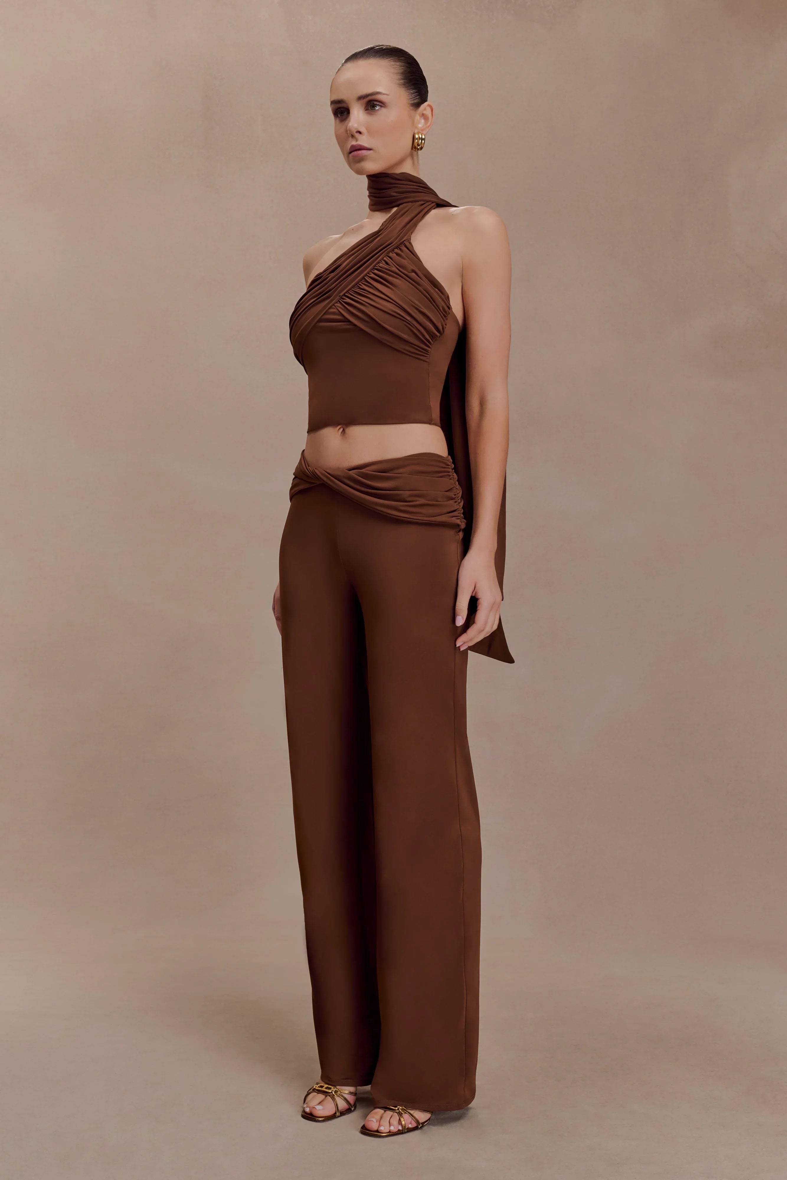 Lydia Slinky Asymmetrical Halter Top Chocolate
