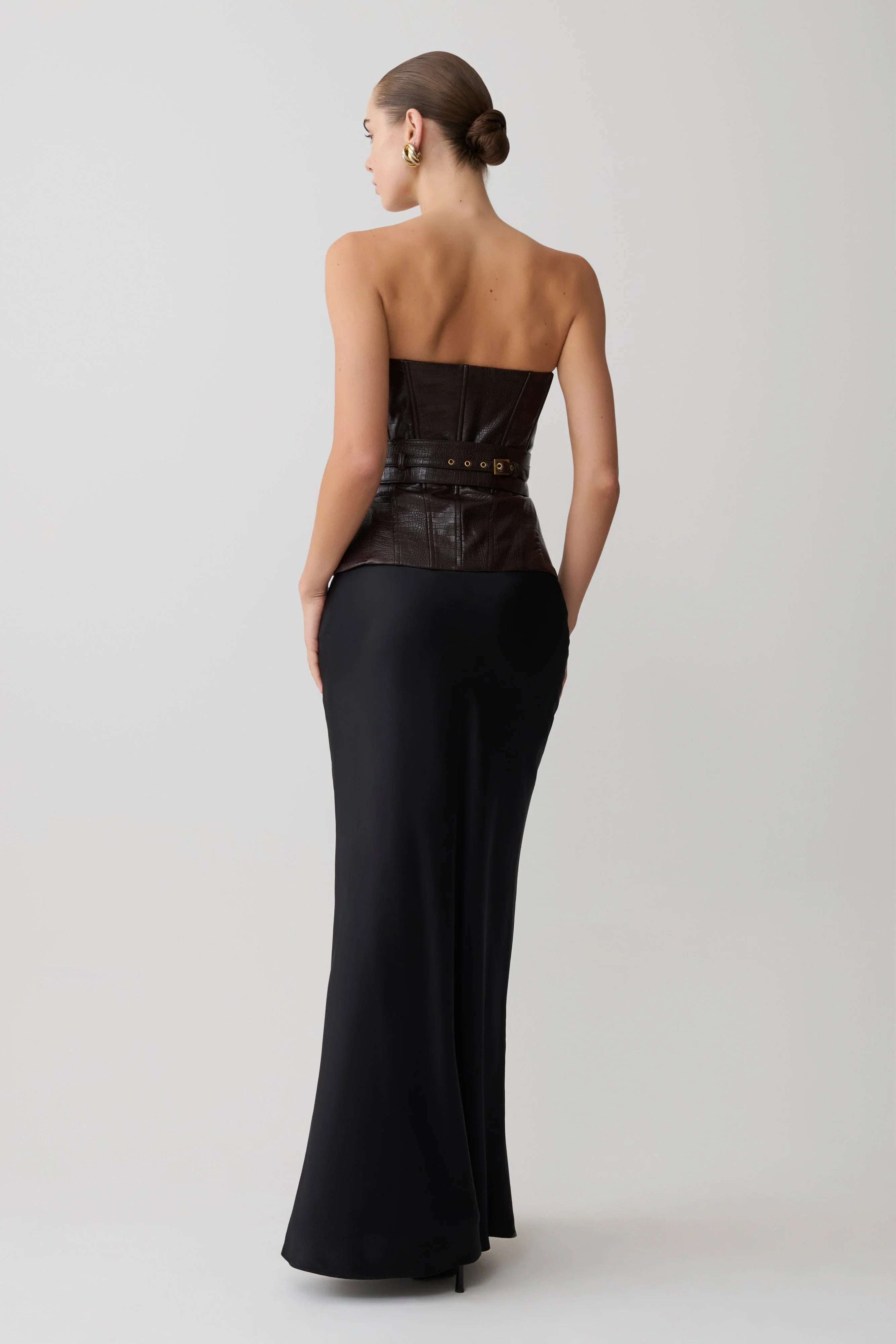 Thalia Faux Leather Boned Corset Dark Chocolate