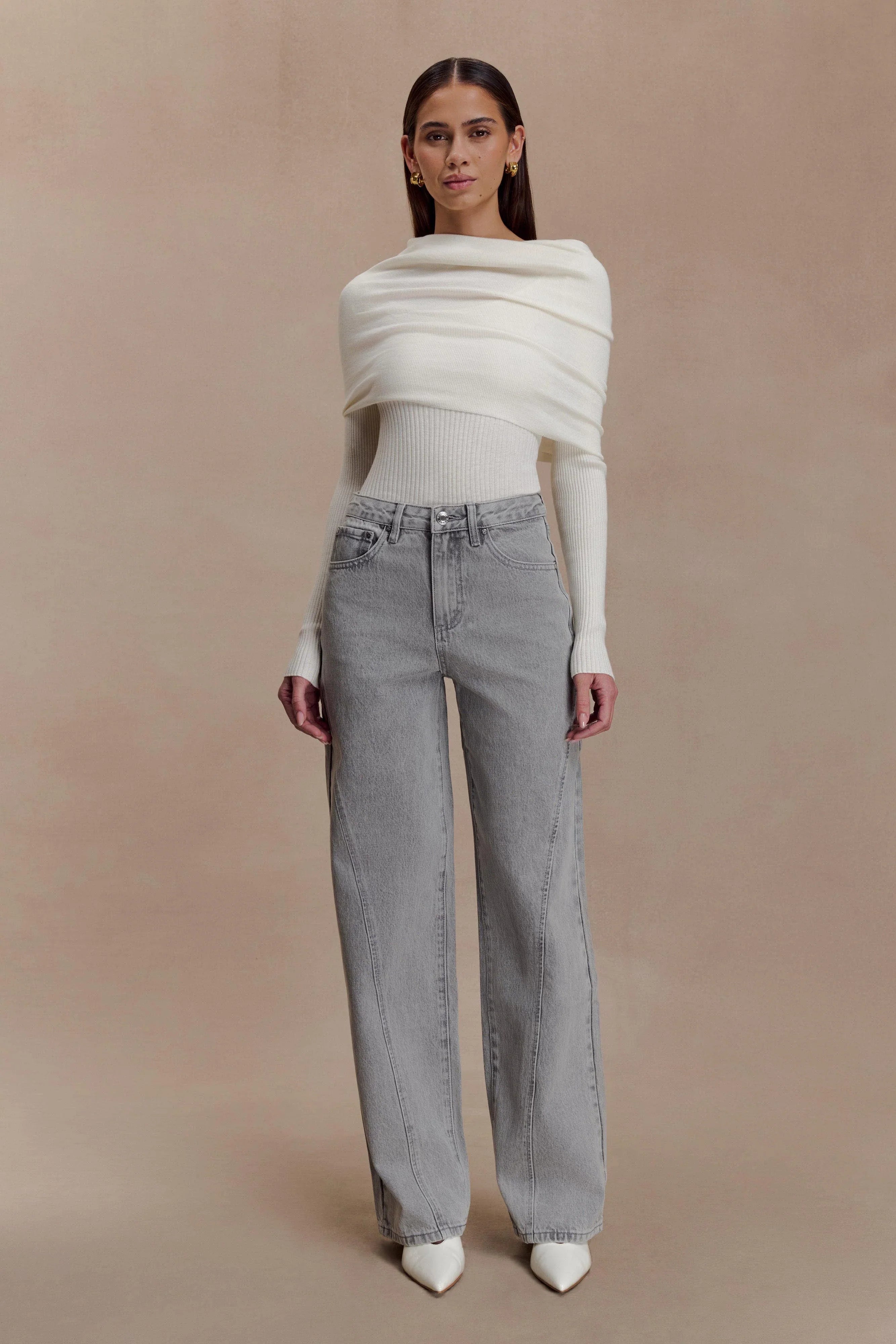 Georgette Mid Rise Paneled Denim Jeans Grey