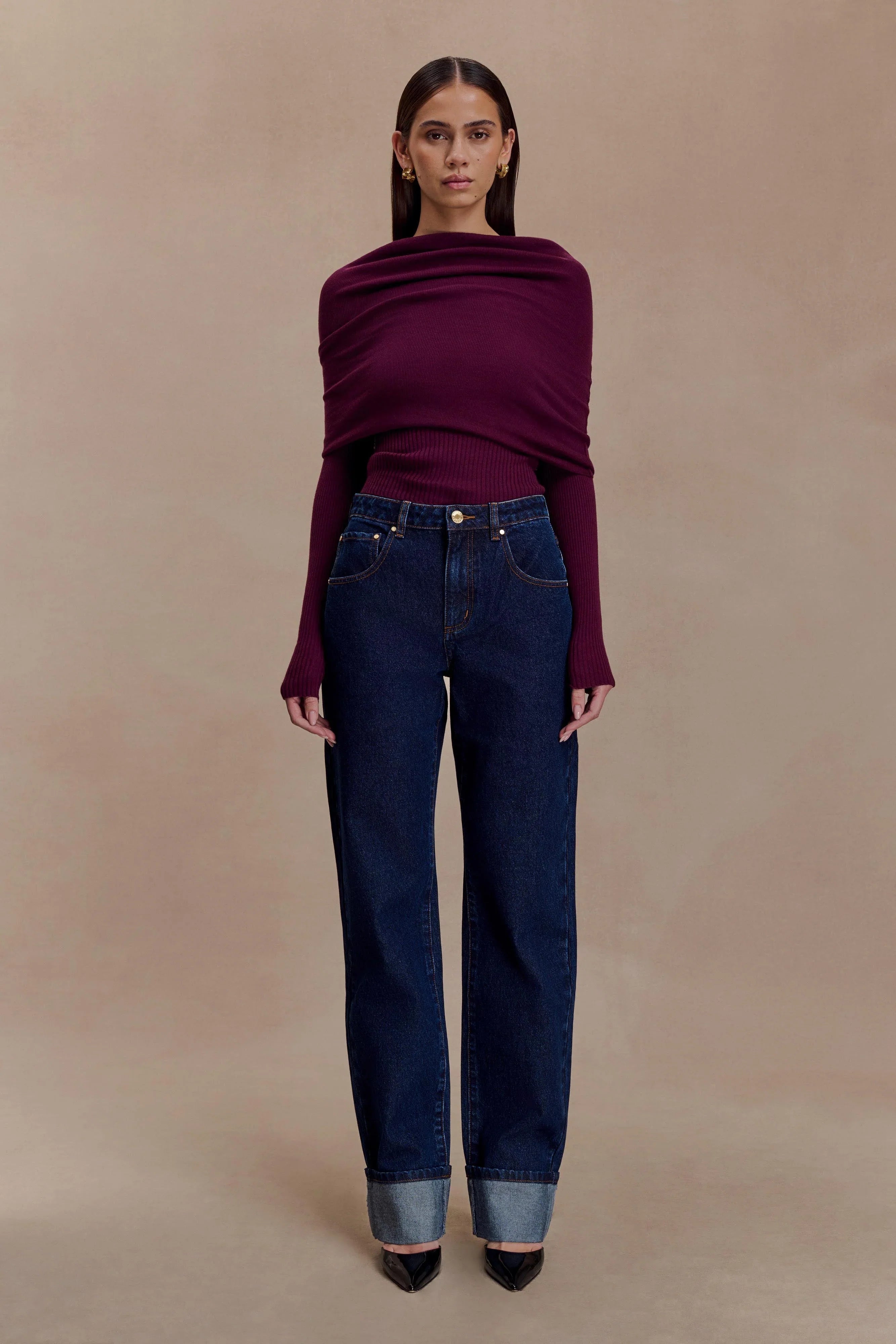 Kirralee Straight Leg Cuffed Jeans Indigo Blue