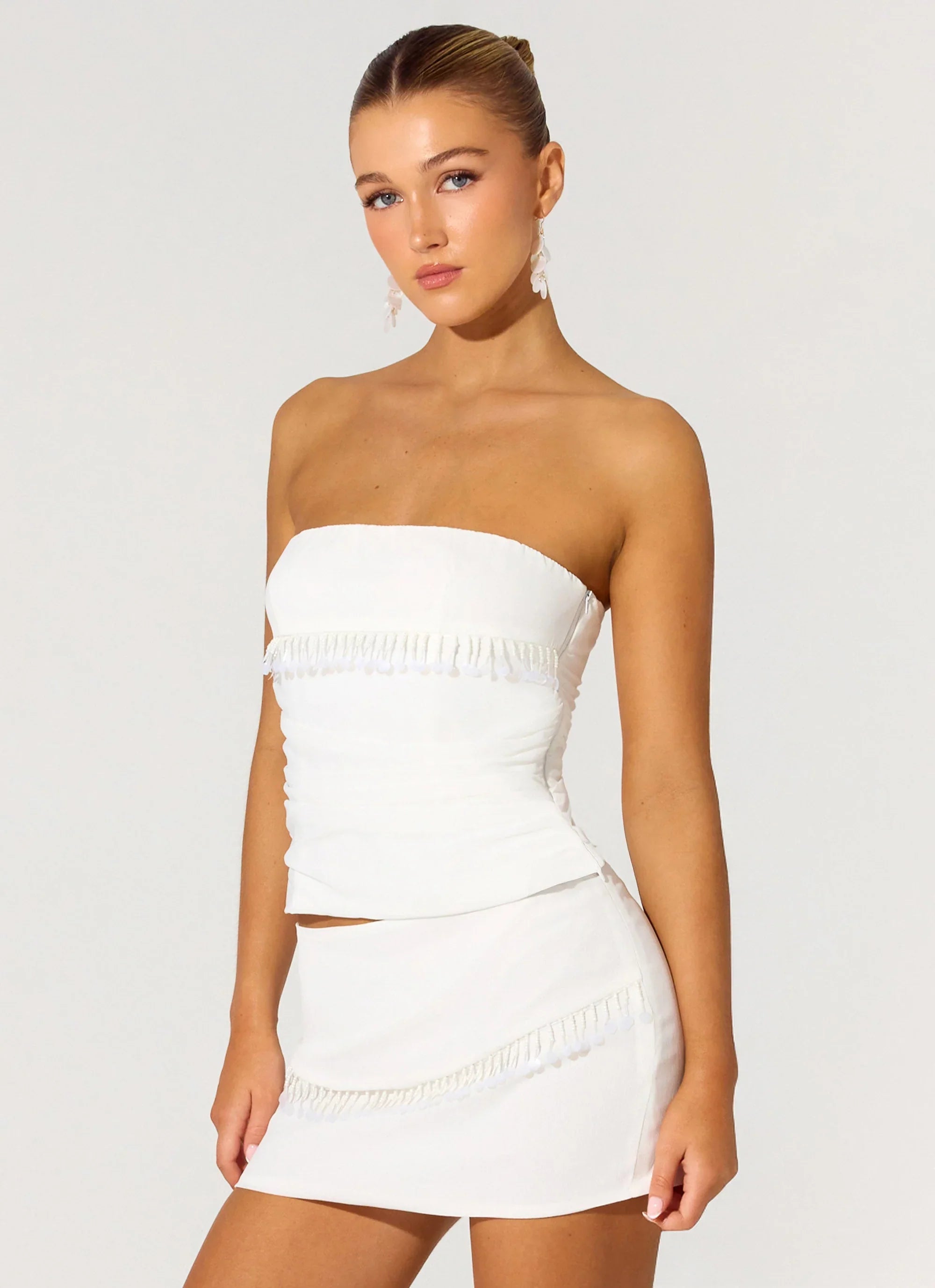Perfect Celebrity Beaded Mini Skirt White