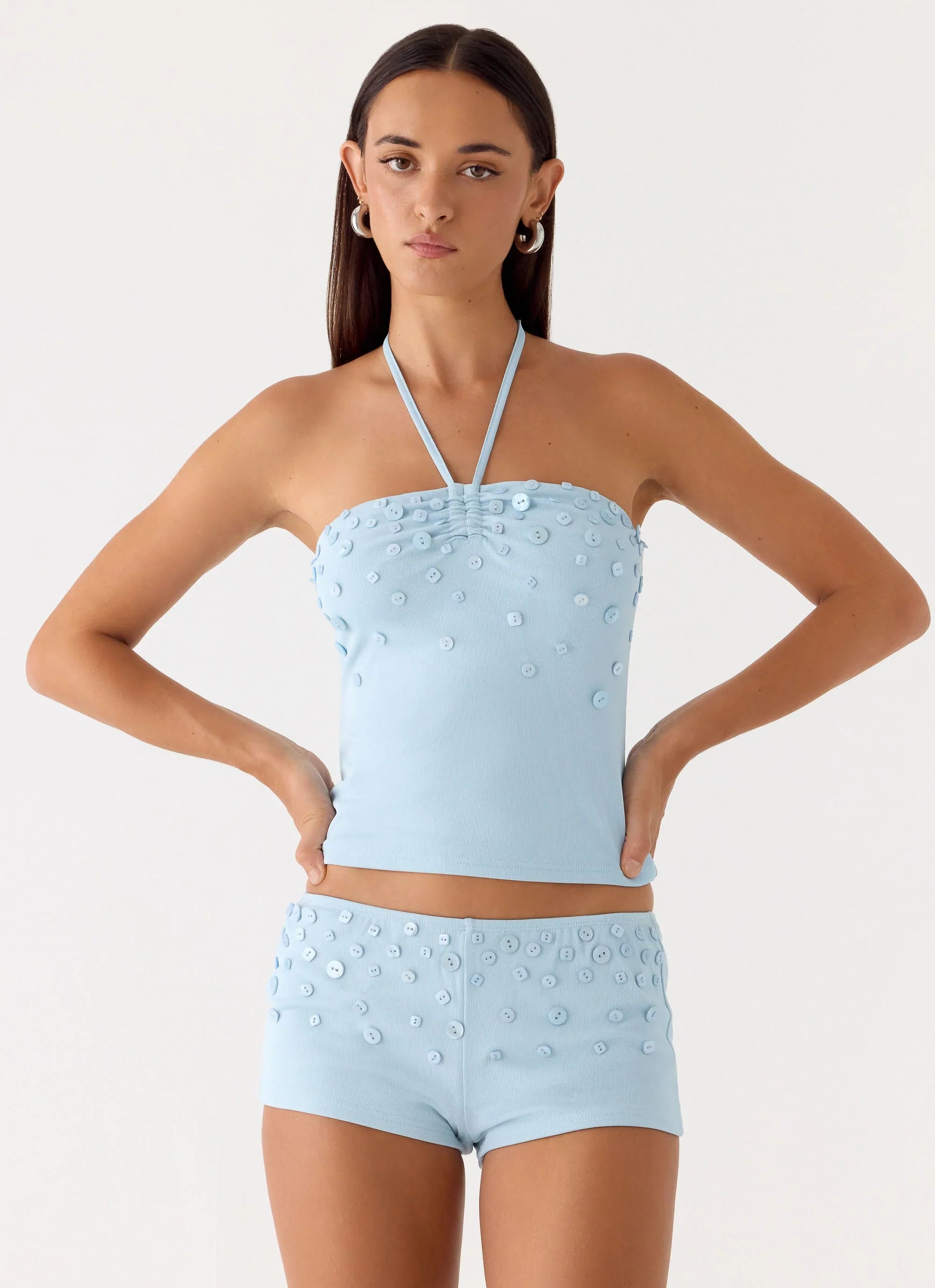 Bonita Button Top Pale Blue