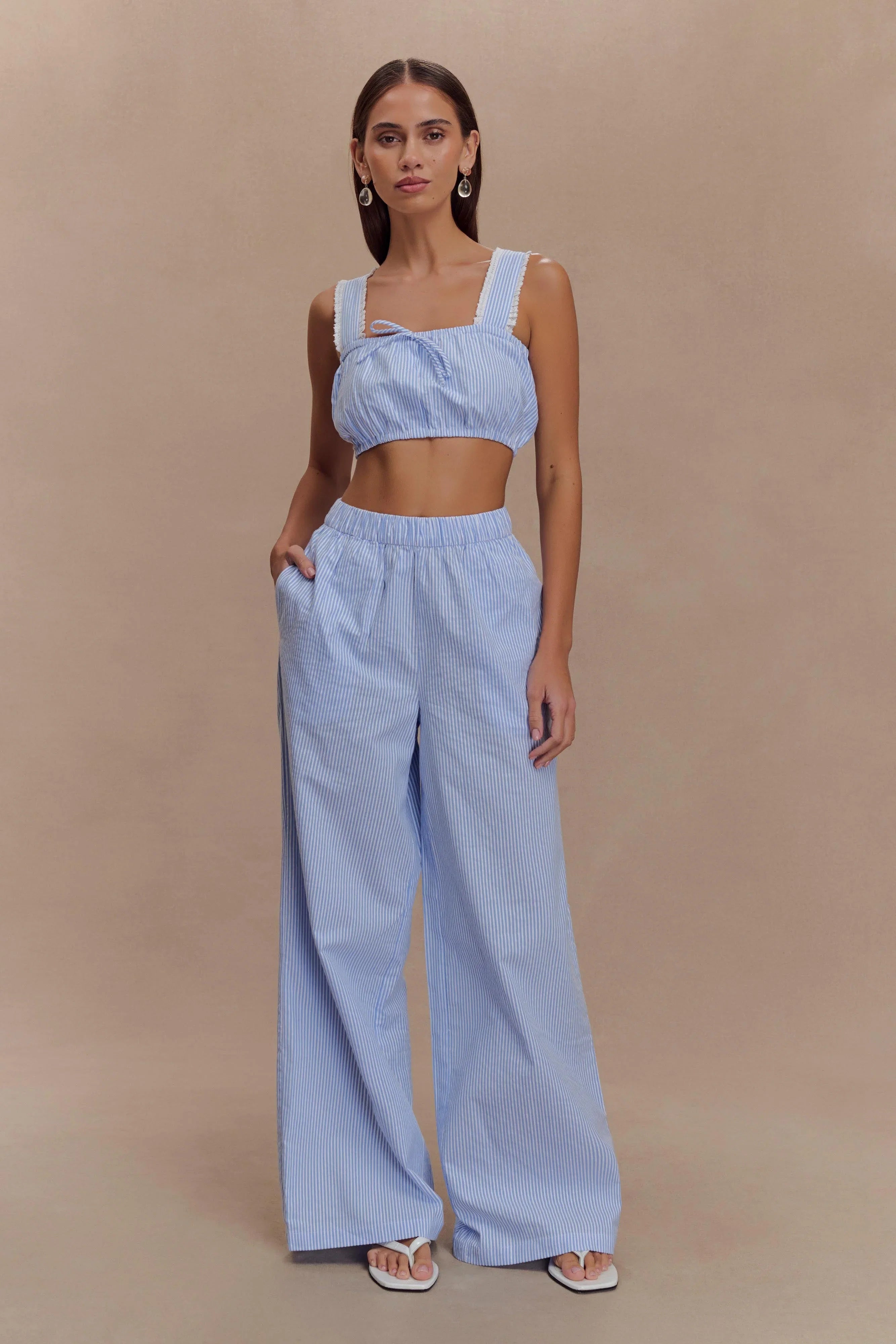 Hansen Wide Leg Pants Blue Pinstripe