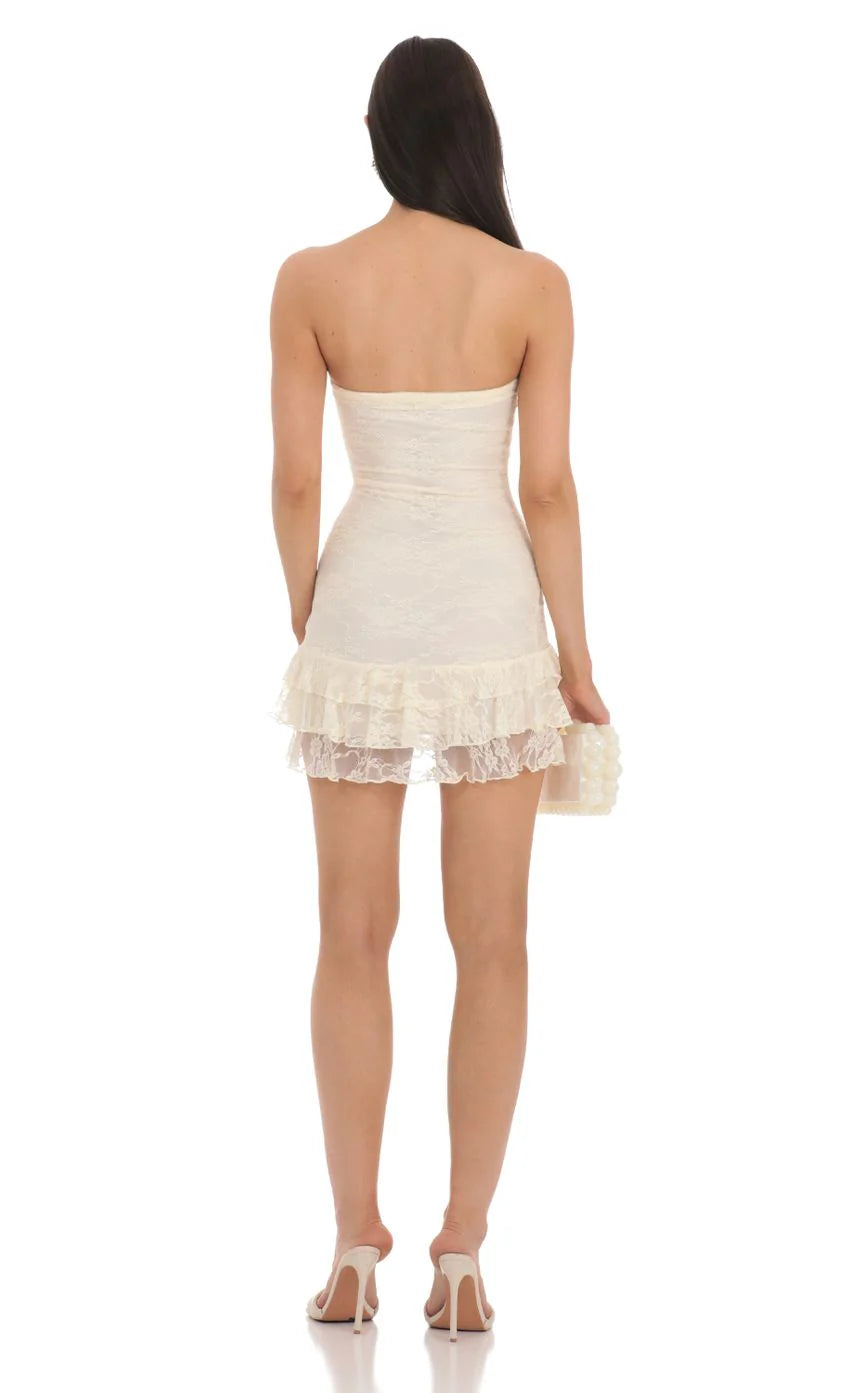 Lace Strapless Bodycon Dress in Cream