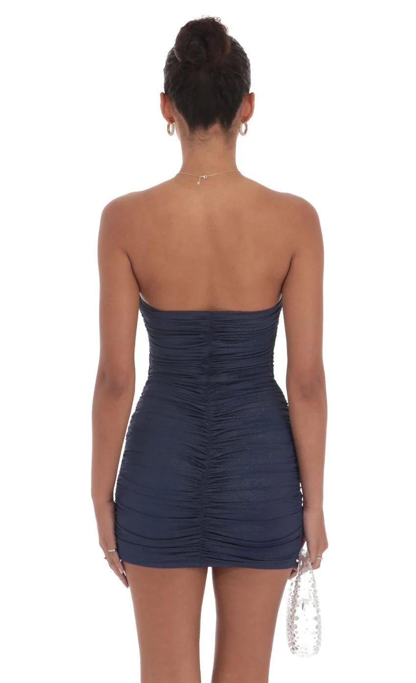 Foiled Corset Bodycon Dress in Navy