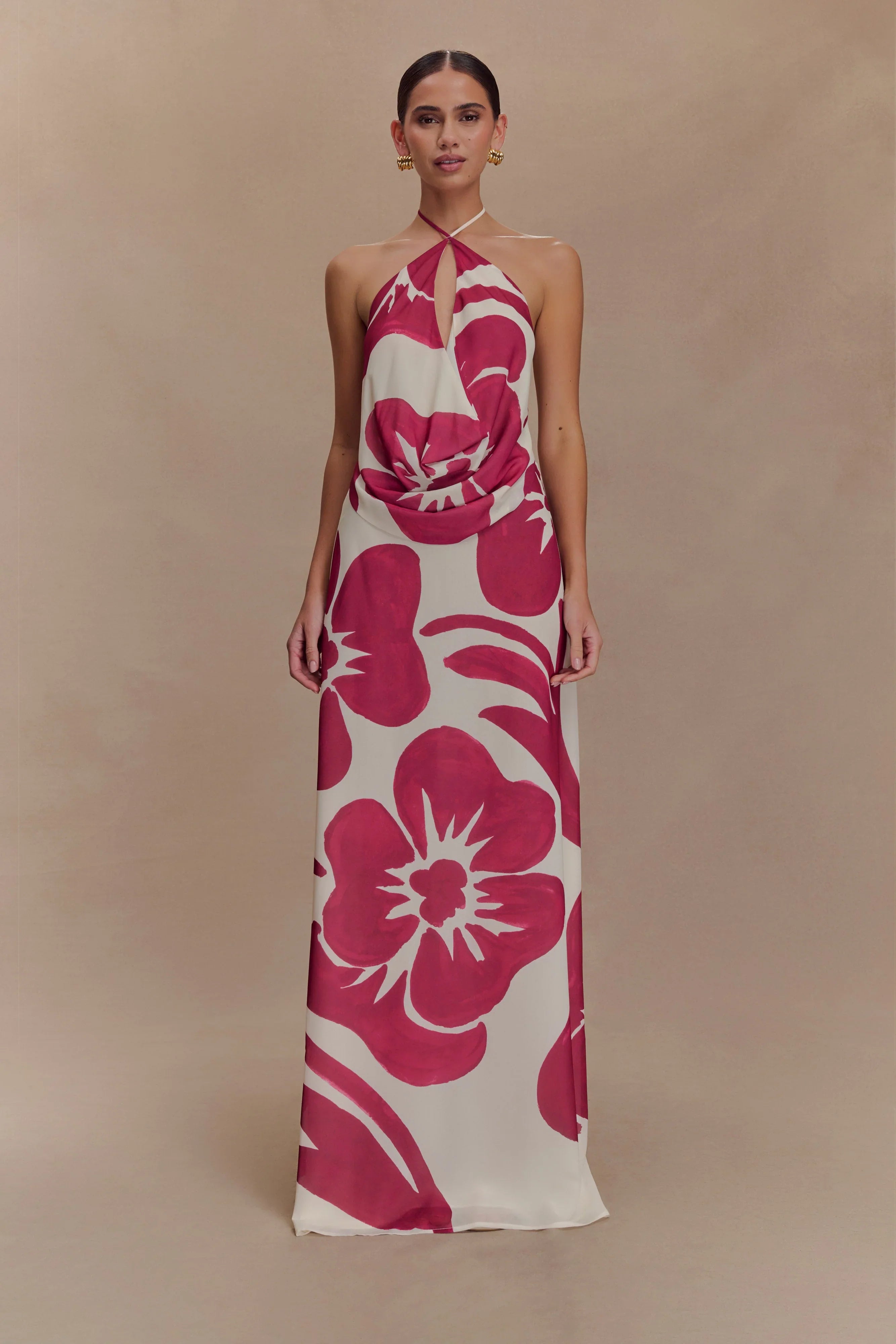 Katalina Chiffon Maxi Skirt Red Deco Fleur Print