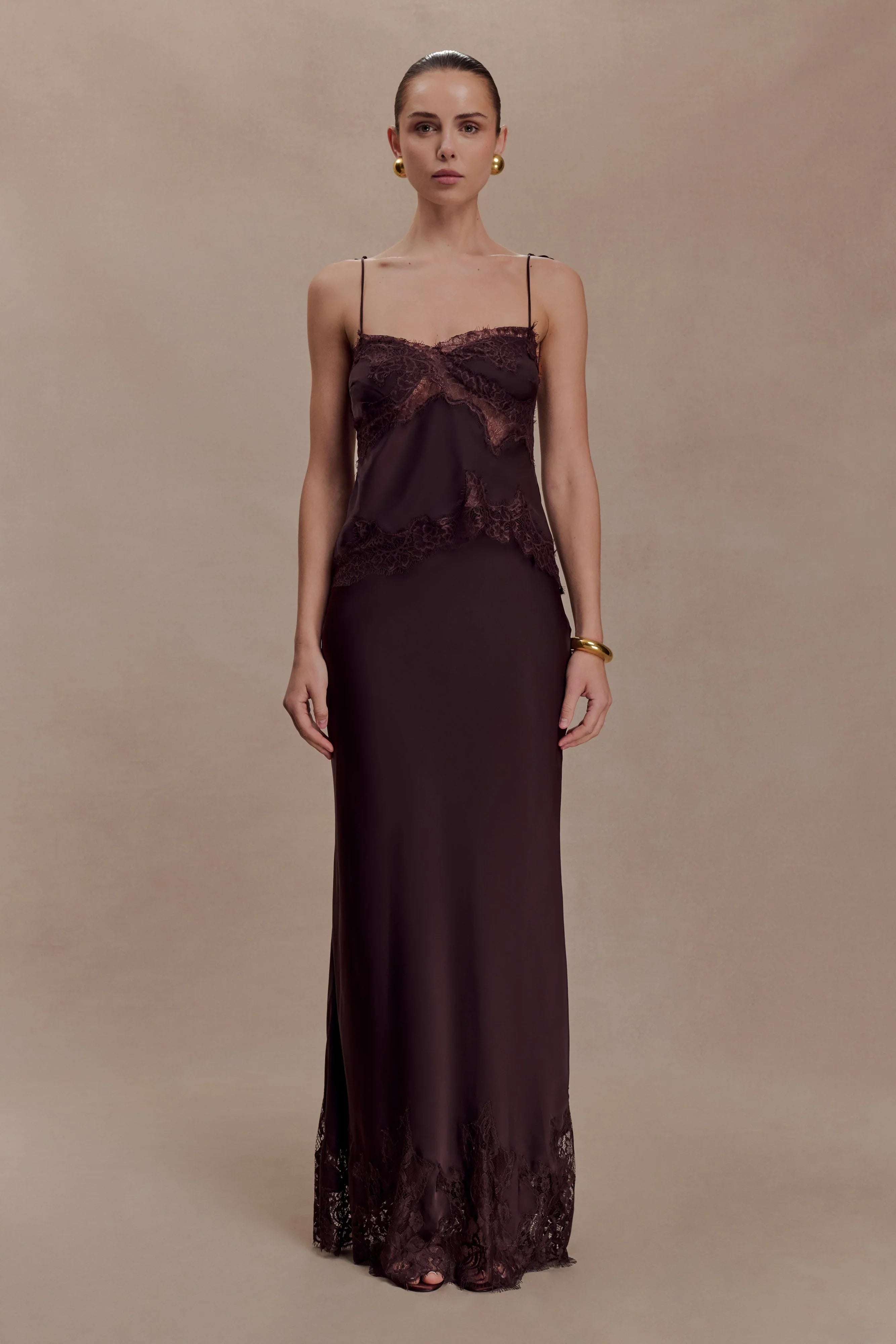 Nina Satin And Lace Camisole Chocolate