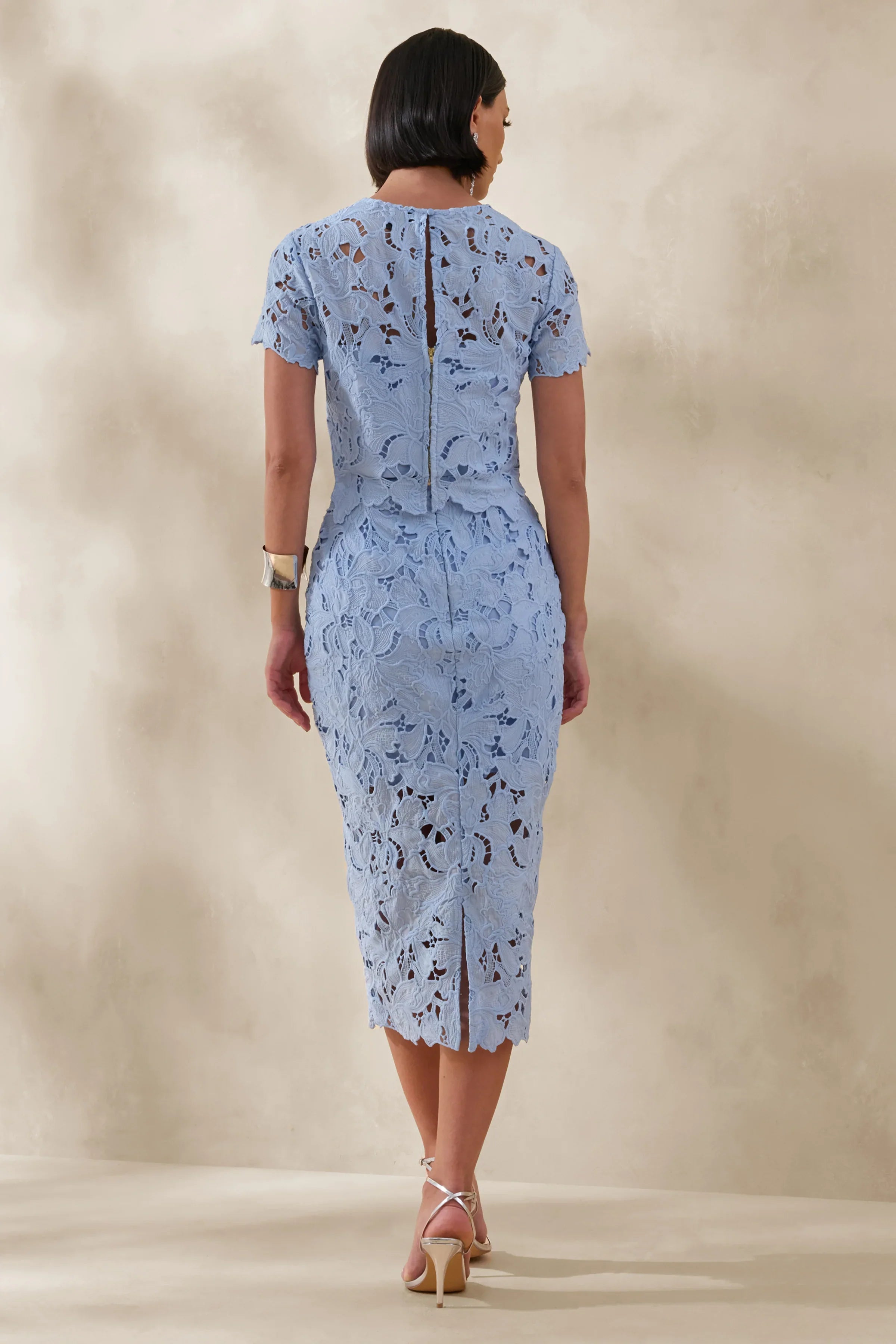 Aisling Powder Blue Lace Midi Skirt