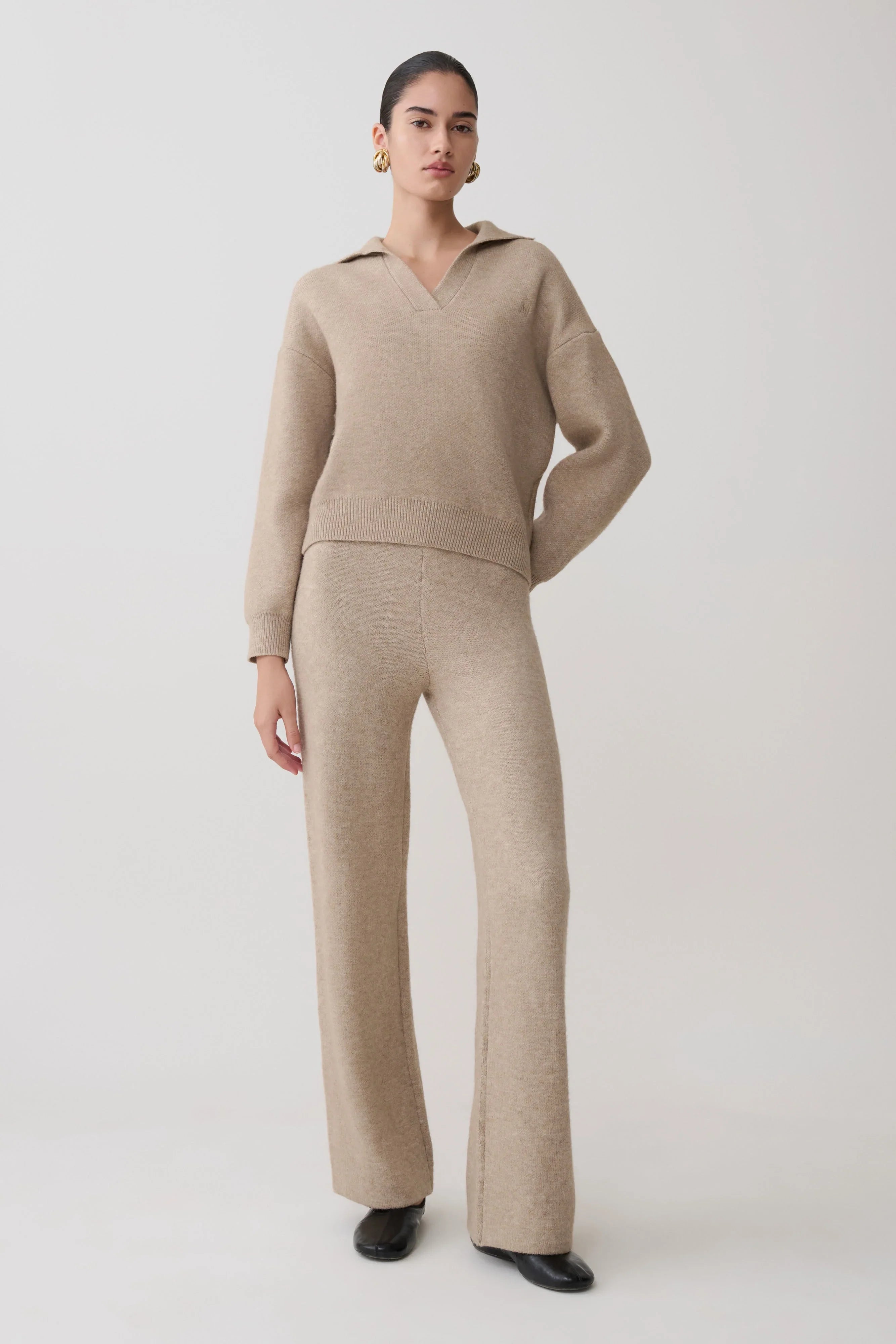 Evan Knit Wide Leg Pants Beige Marle