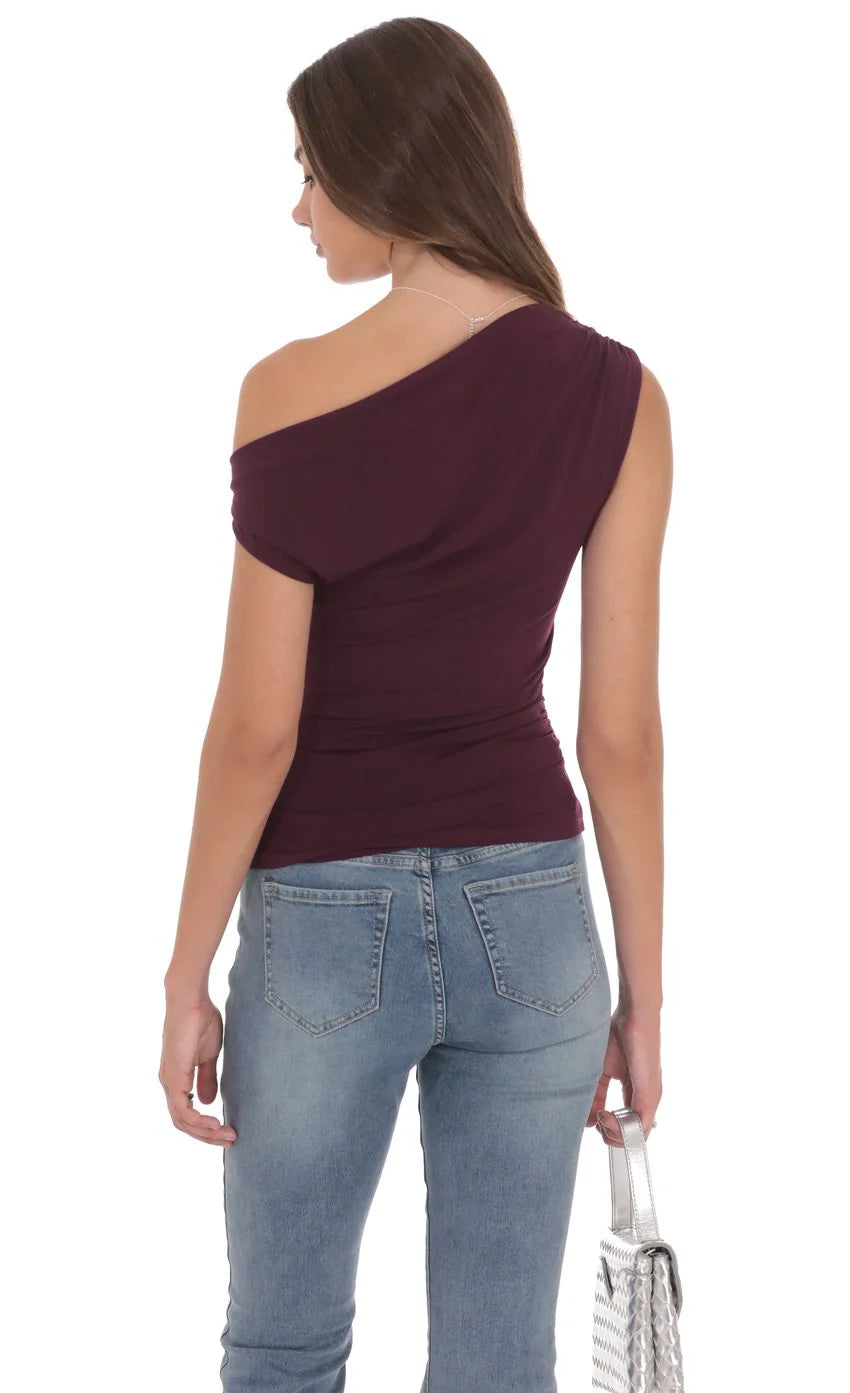 Embellished Off Shoulder Top in Purple