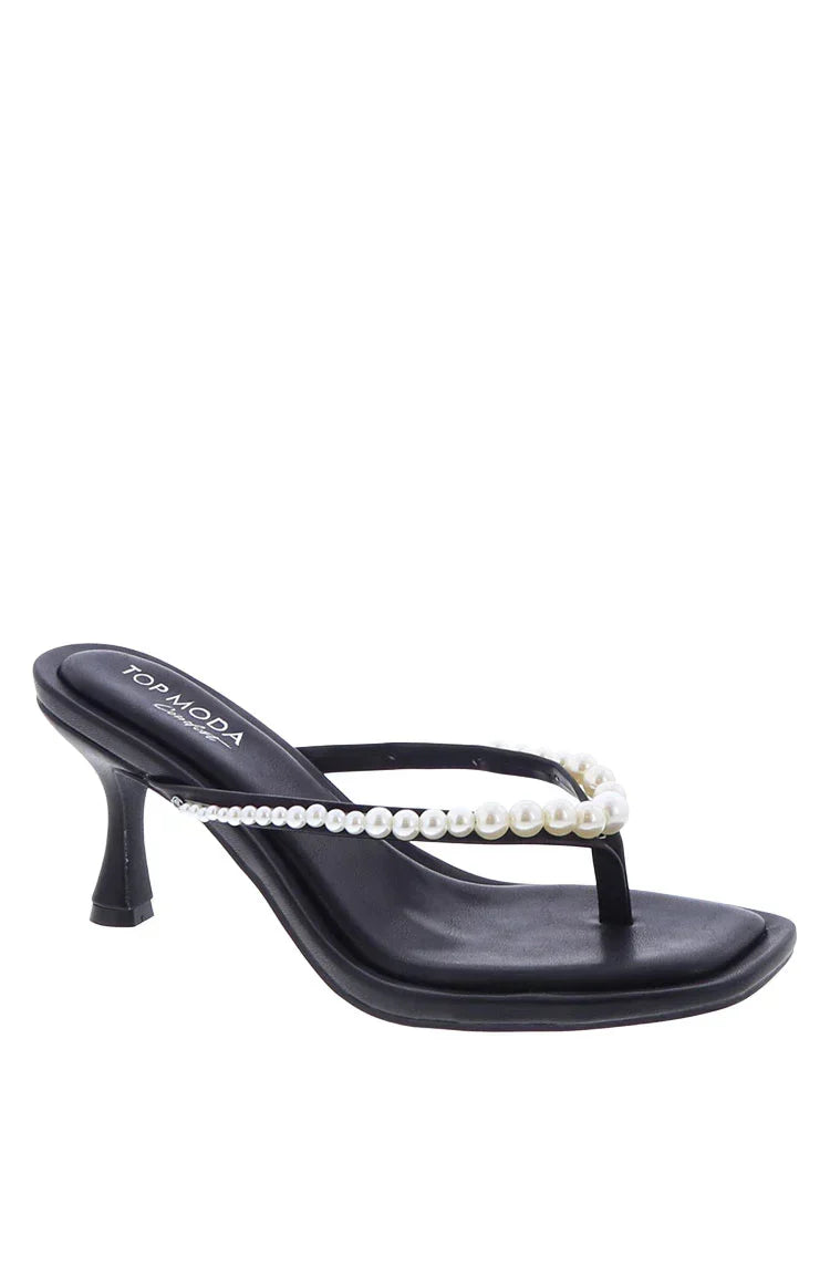 Selena Black Pearl Detail Thong Heels