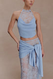 Lucy Lace And Knit Skirt Cornflower Blue