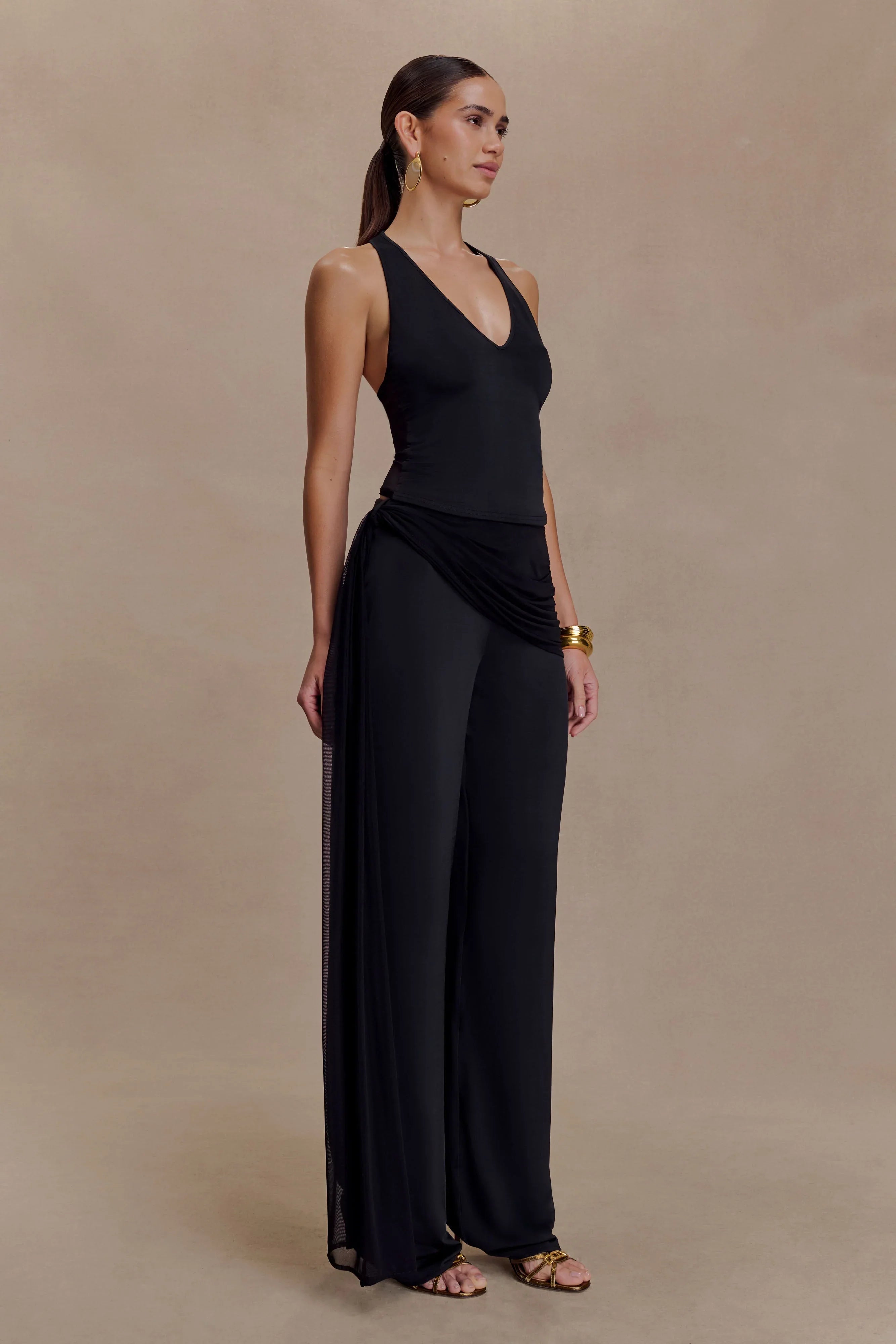 Aspyn Slinky Gathered Wide Leg Pants Black