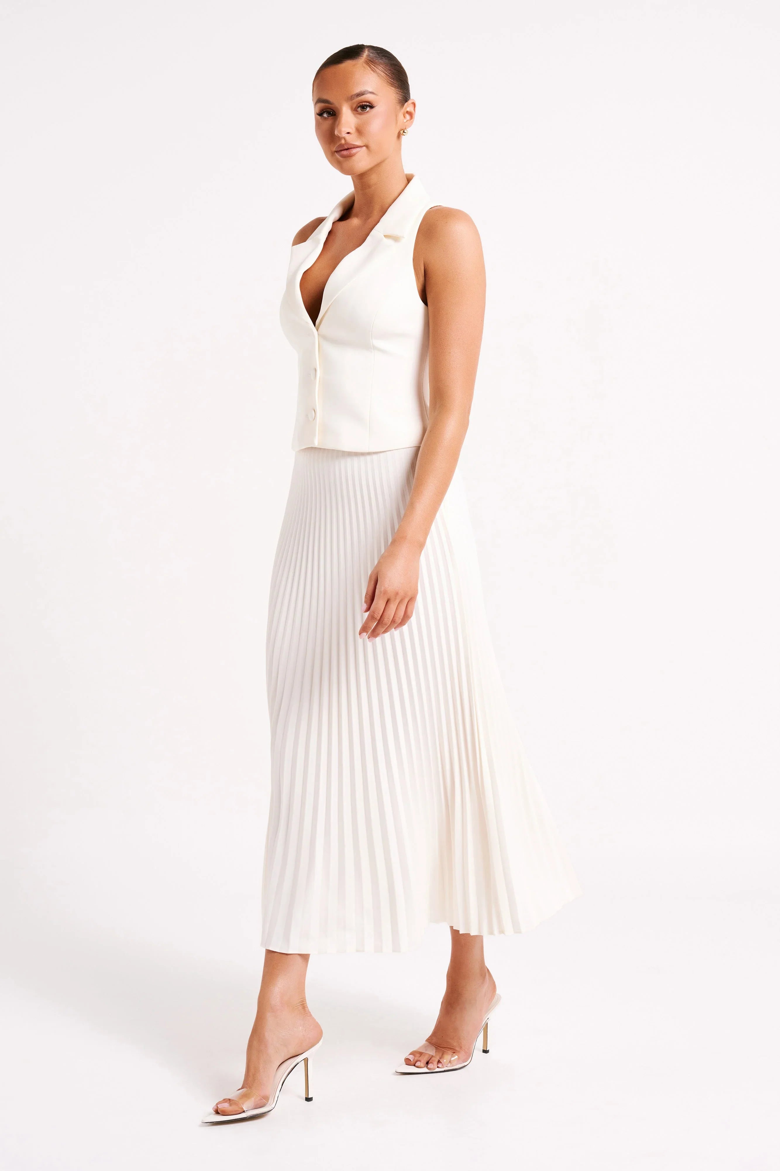 Twyla Pleated Suiting Maxi Skirt Ivory