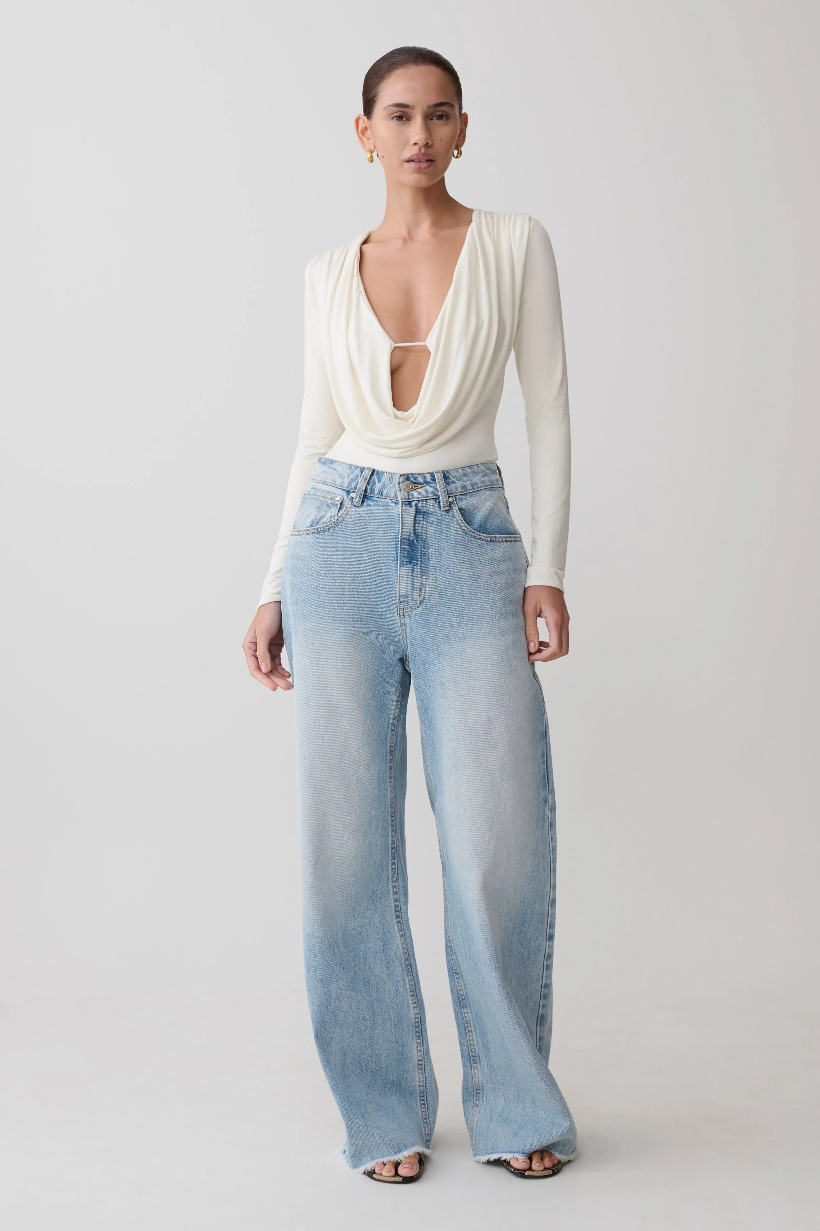 Ren Cowl Long Sleeve Slinky Bodysuit Ivory