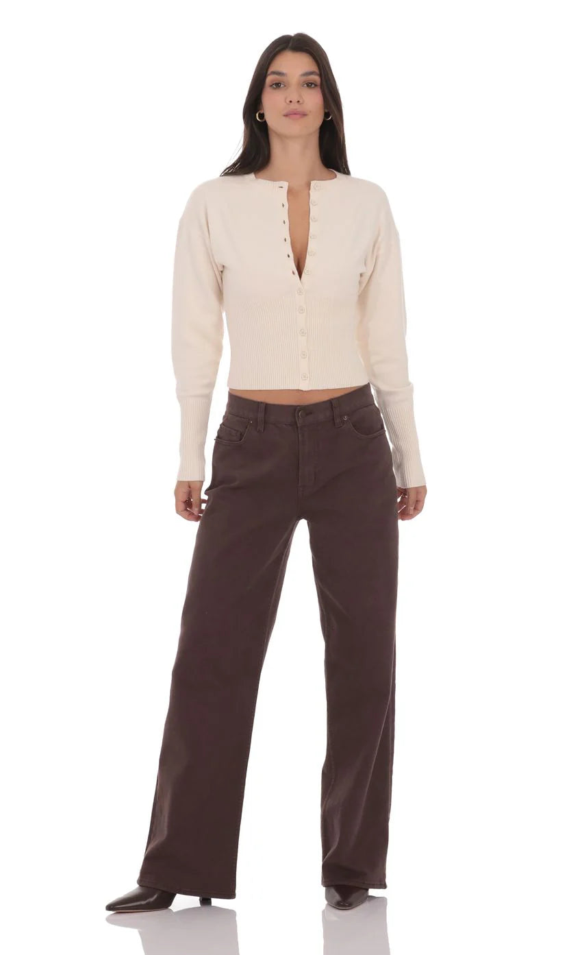 Cinched Knit Cardigan in Cream