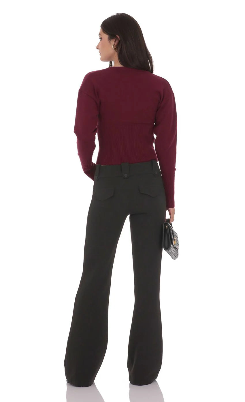 Low Rise Boot Cut Pants in Black