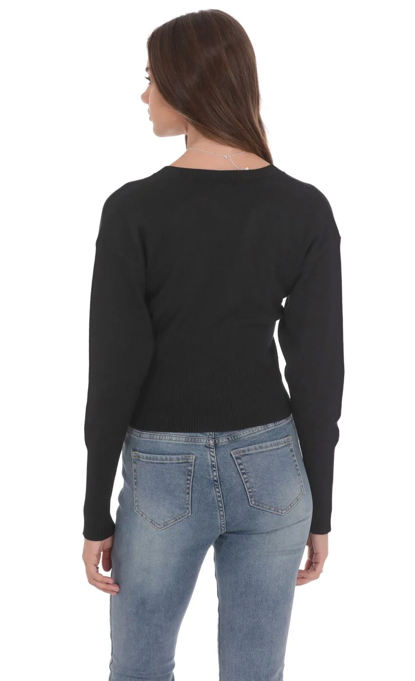 Cinched Knit Cardigan in Black