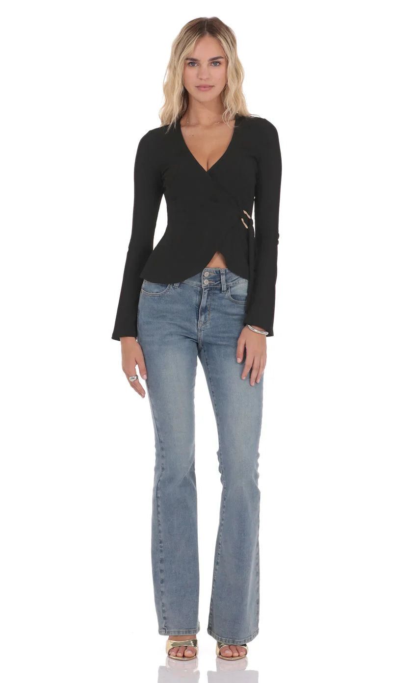 Embellished Wrap Top in Black