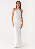 Griff Low Rise Jacquard Maxi Skirt White
