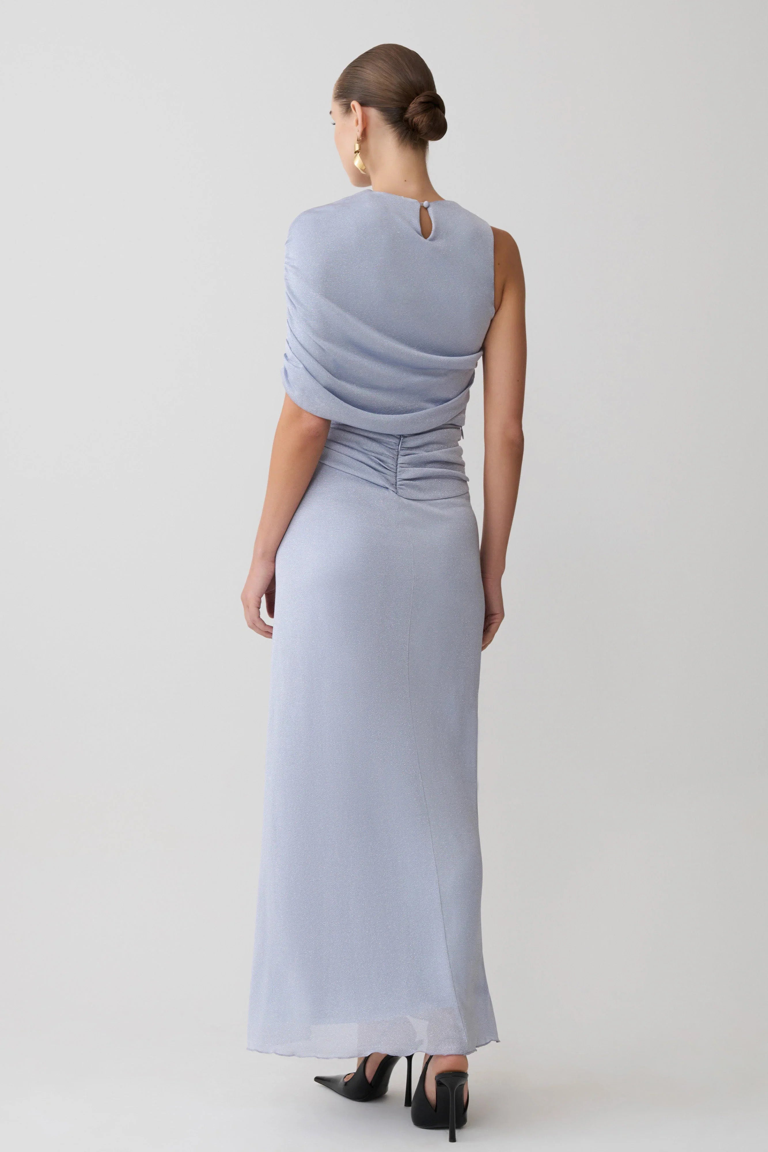 Adrienne Lurex Knot Maxi Skirt Pastel Blue