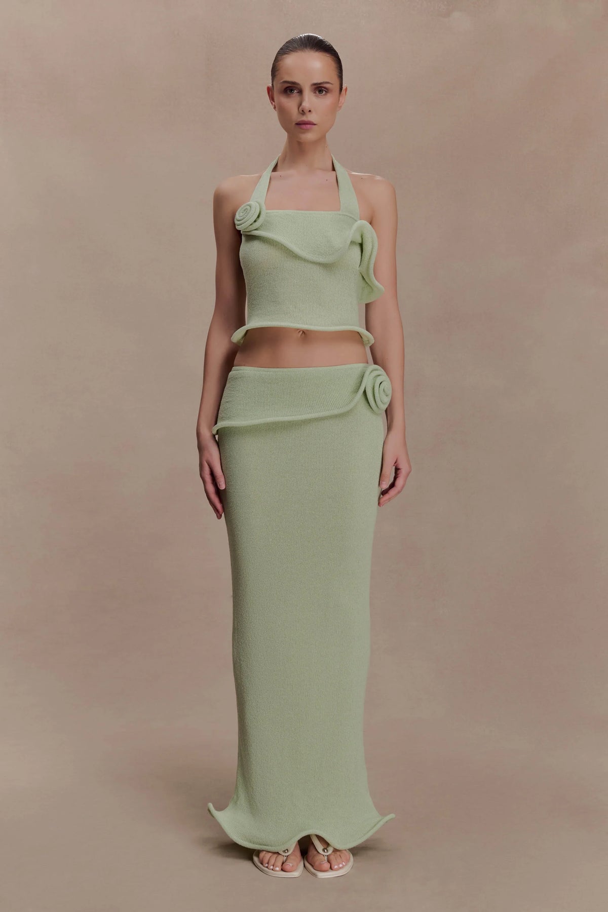 Samira Knit Wired Maxi Skirt Pastel Green