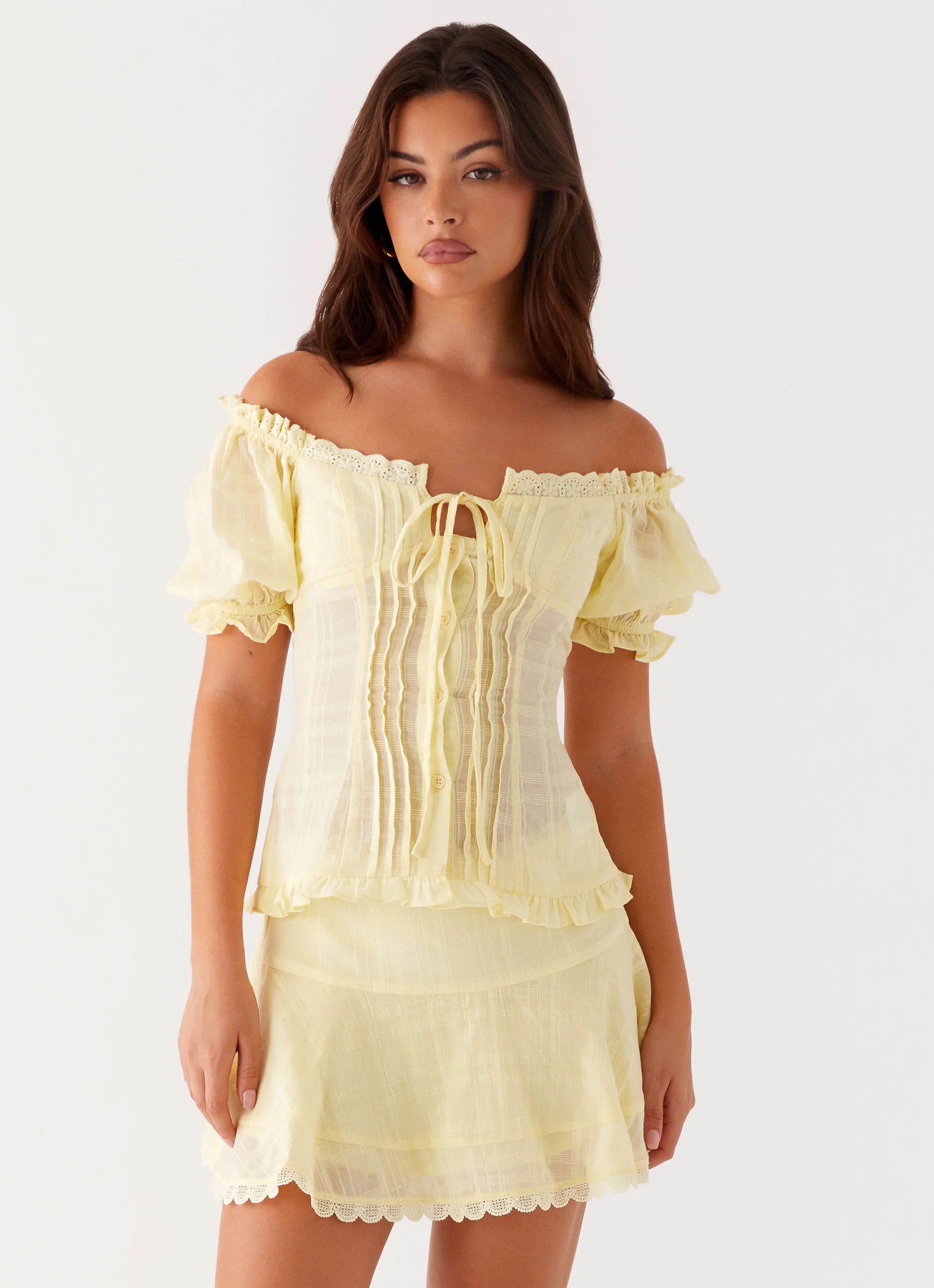 Hundred Percent Puff Sleeve Top Yellow