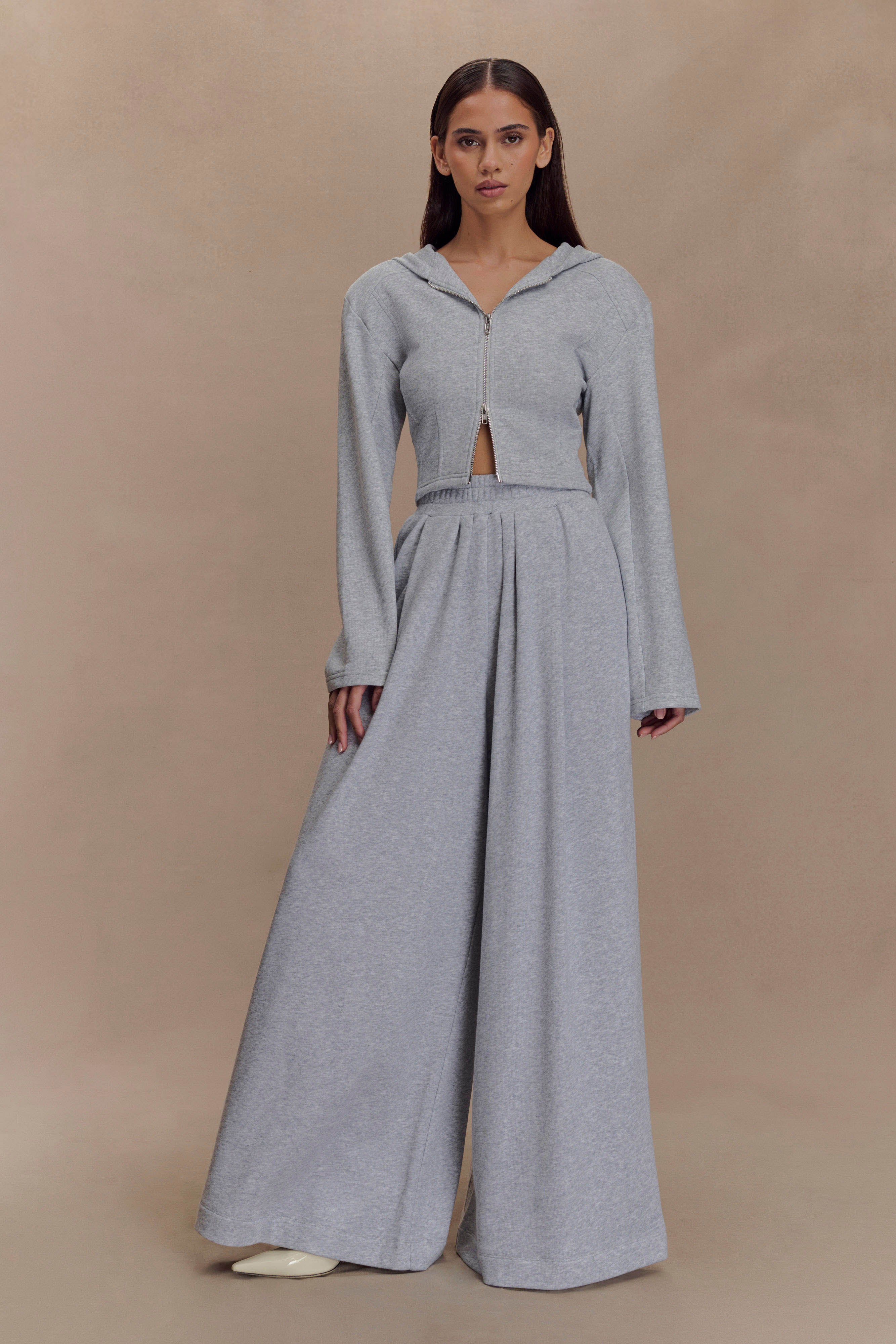 Aspen Gathered Wide Leg Jogger Light Grey Marle